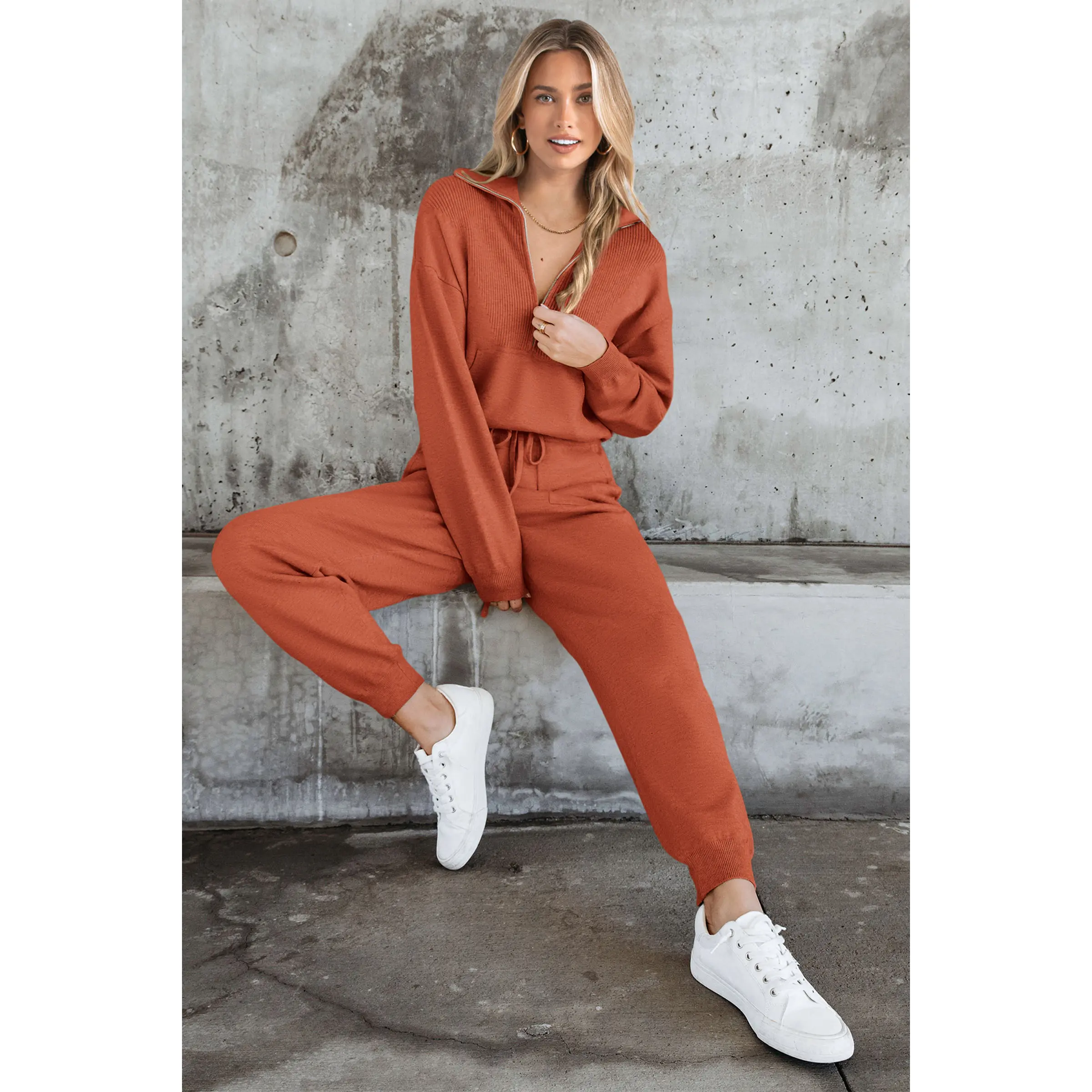 PrettyGarden Women's 2-Piece Sweater Set Pullover Zip Up Sweatshirt Jogger Sweatpants Tracksuit Casual Outfit