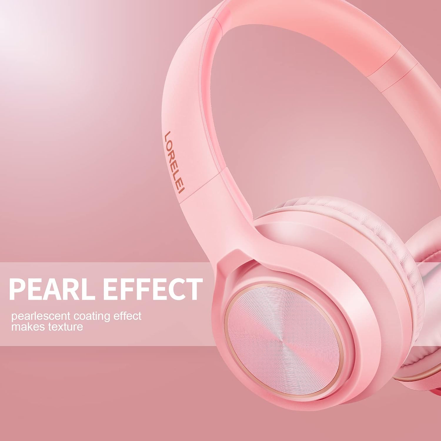 LORELEI S9 Wired Headphones with Microphone for School, On-Ear Kids Headphones for Girls and Boys, Foldable Lightweight Headset with 3.5mm Audio Jack for Phone, iPad, Tablet, PC, Chromebook (Pearl Pink)