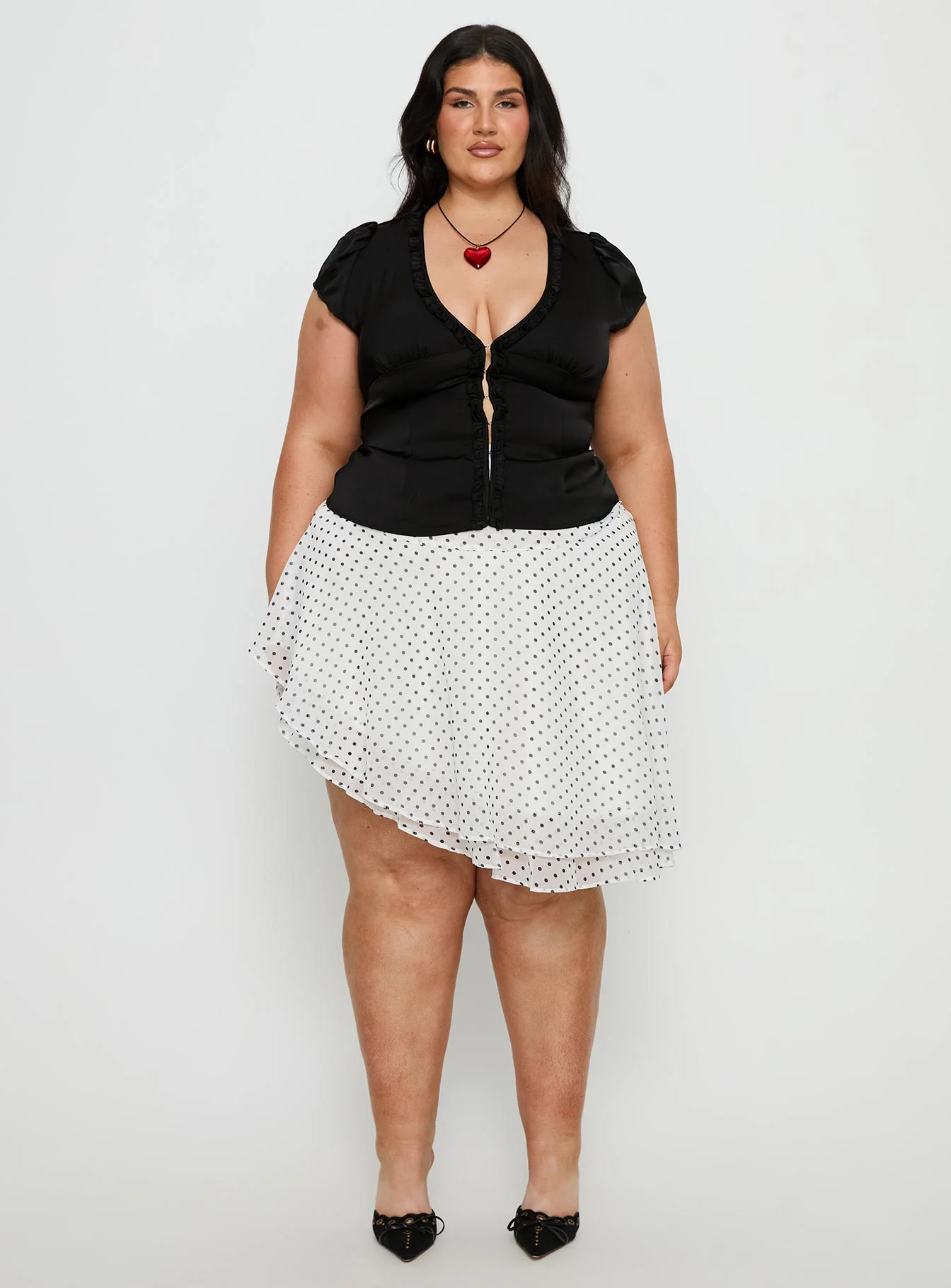 Tatianna Frill Blouse Top Black Curve