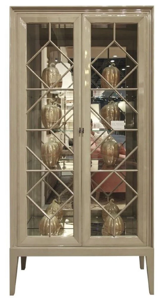 Luxury display cabinet gray 110 x 42 x H. 220 cm - Elegant solid wood display cabinet with 2 glass doors - Luxury living room furniture