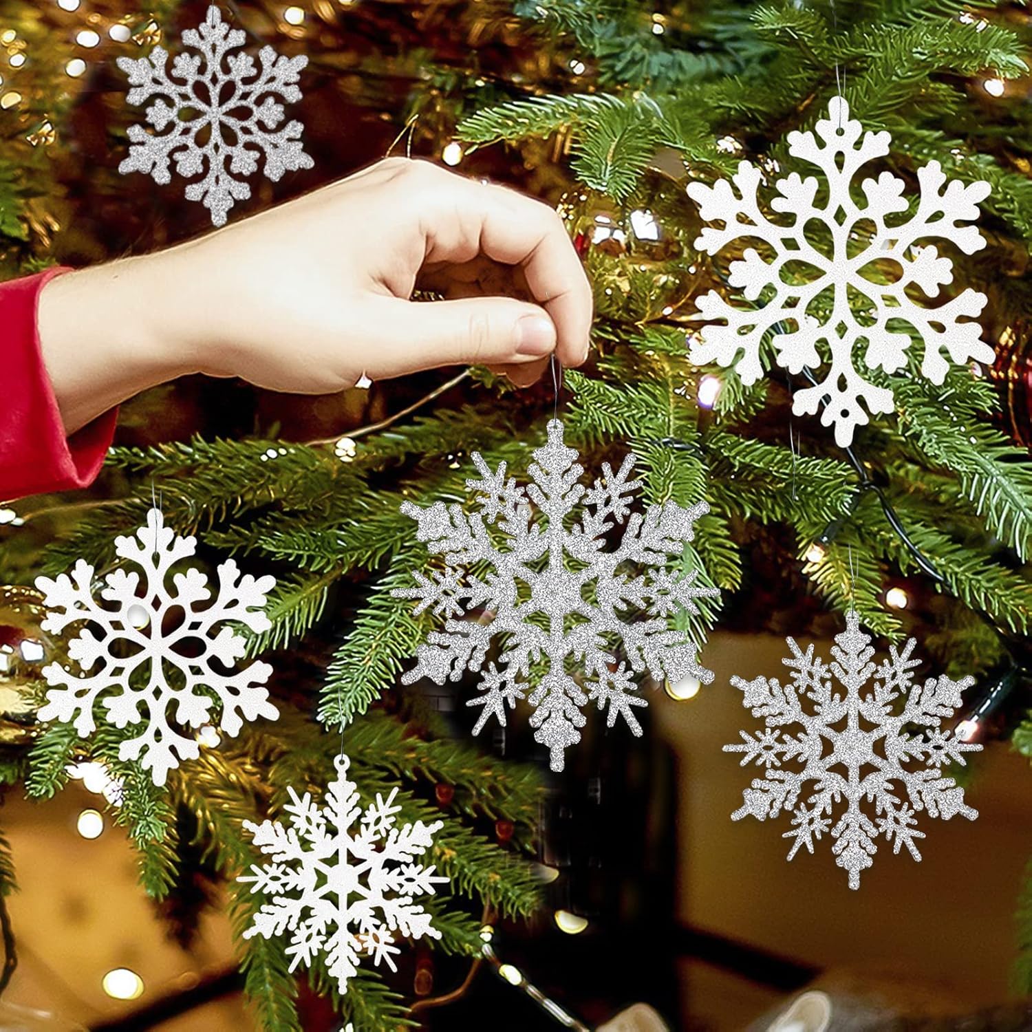 White Silver Christmas Snowflake Ornaments 36Pcs Felt Glitter Hanging Snowflakes Winter Wonderland Frozen Decorations Decor