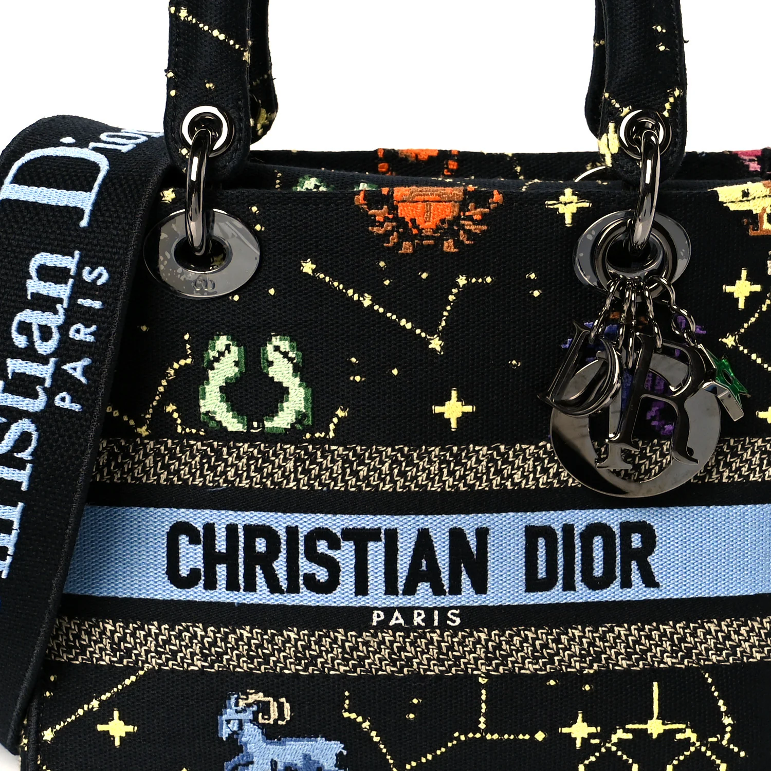 Canvas Pixel Zodiac Embroidered Medium Lady D-Lite Nero Multicolor - Top Club