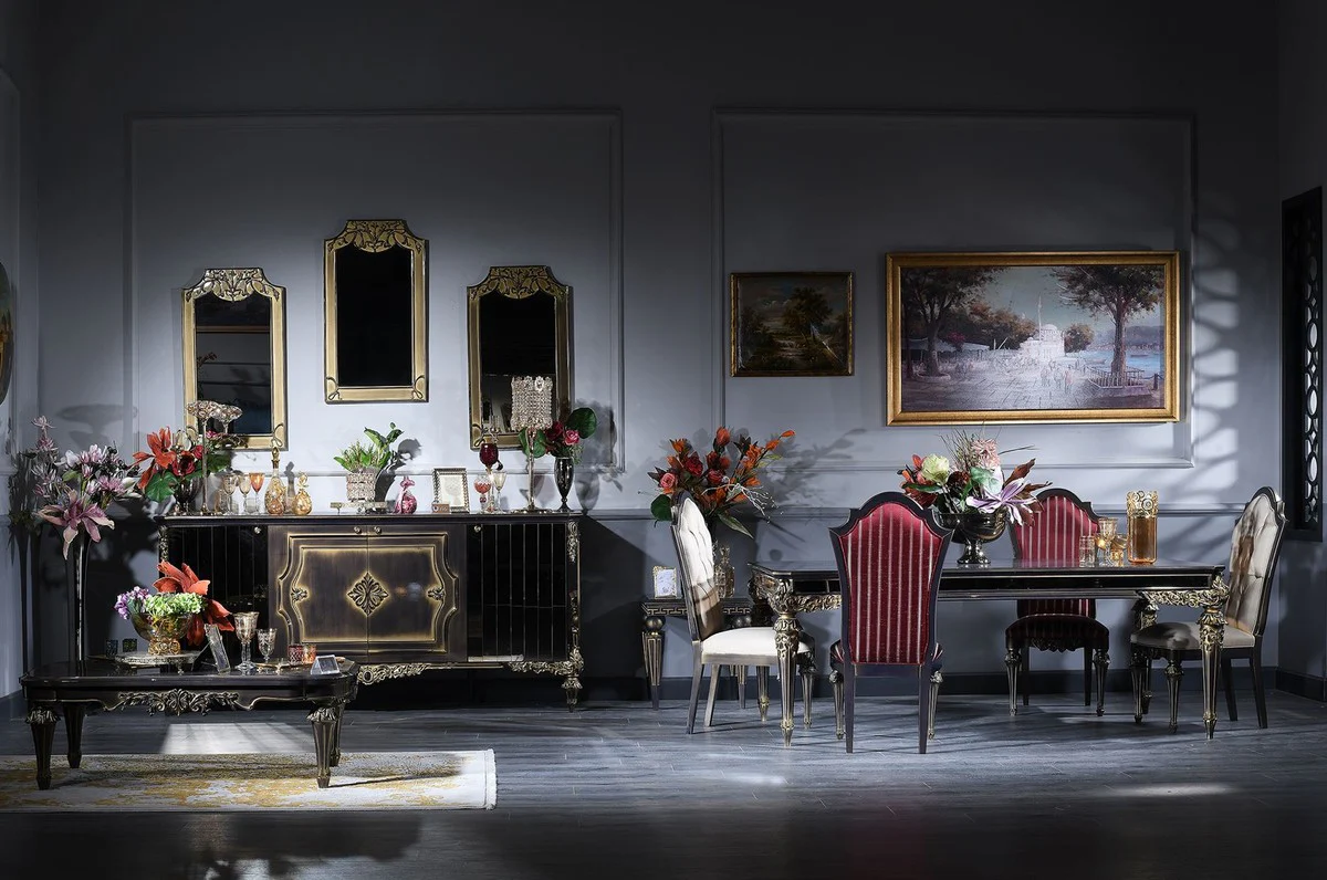 Luxury Baroque Dining Room Set - 1 Dining Table & 6 Dining Chairs - Handcrafted Dining Room Furniture in Baroque Style