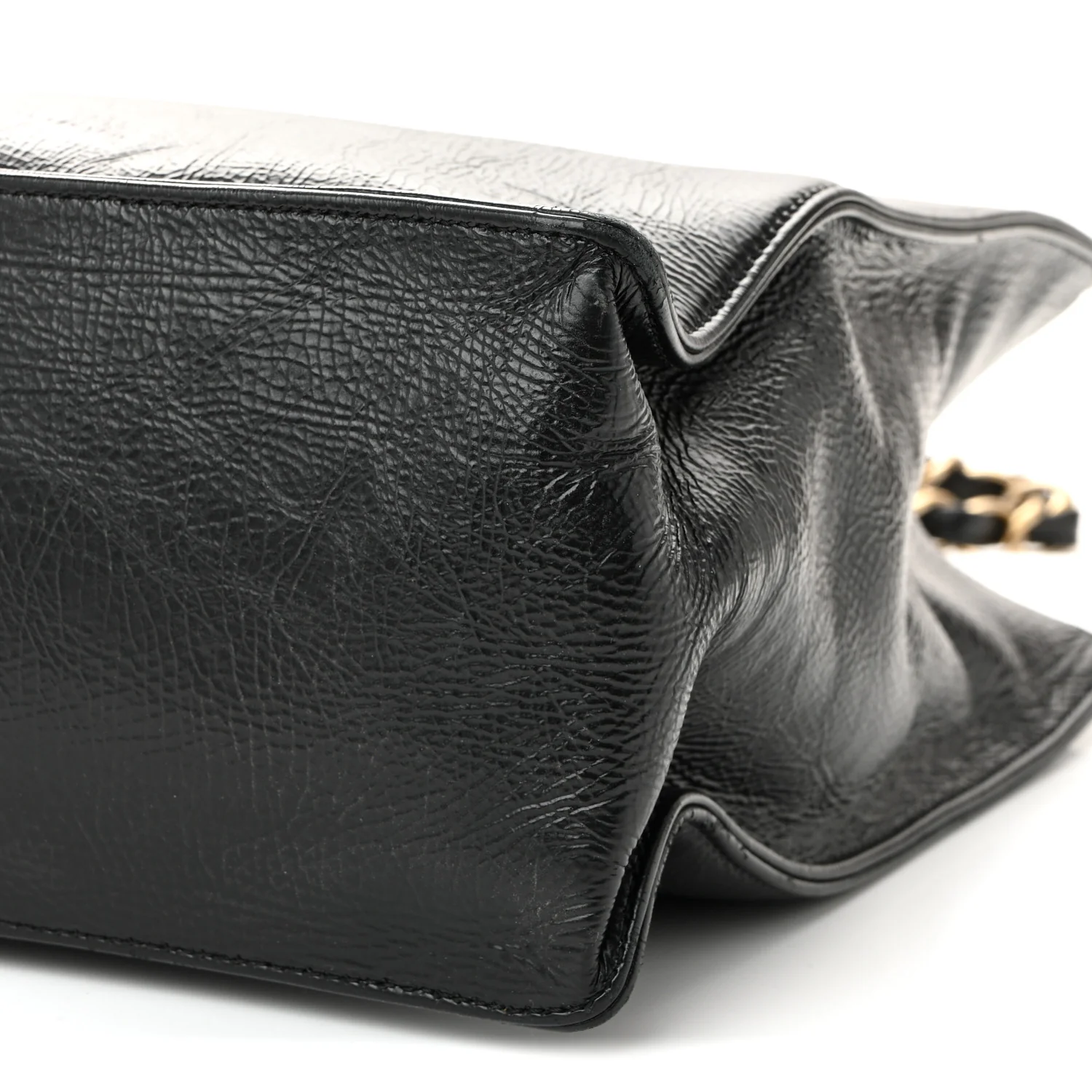 Shiny Aged Calfskin Shopping Bag Black - Top Club