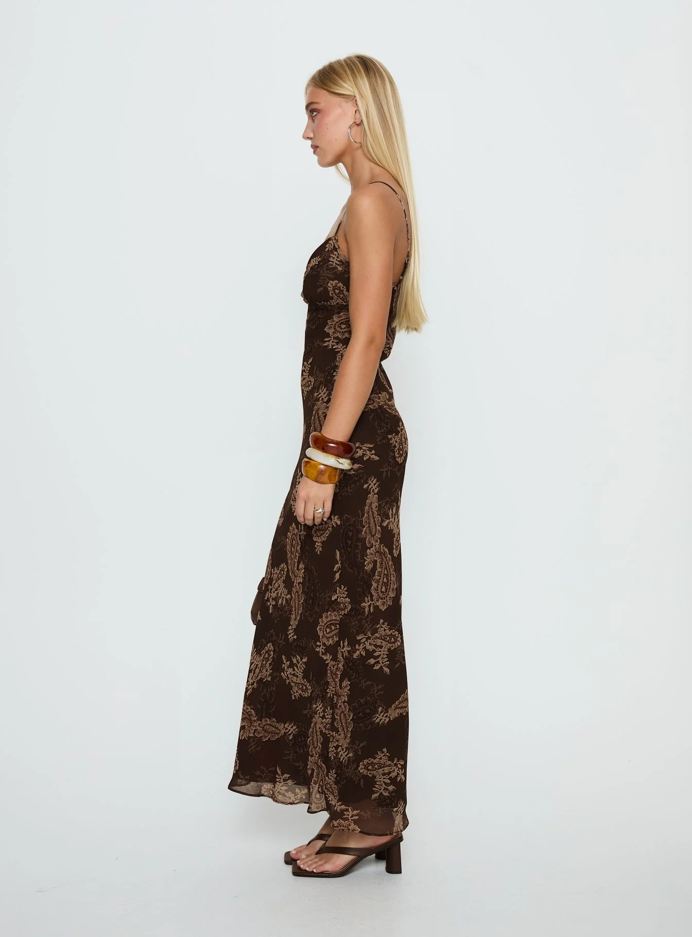 Jemimah V Neck Maxi Dress Brown Paisley