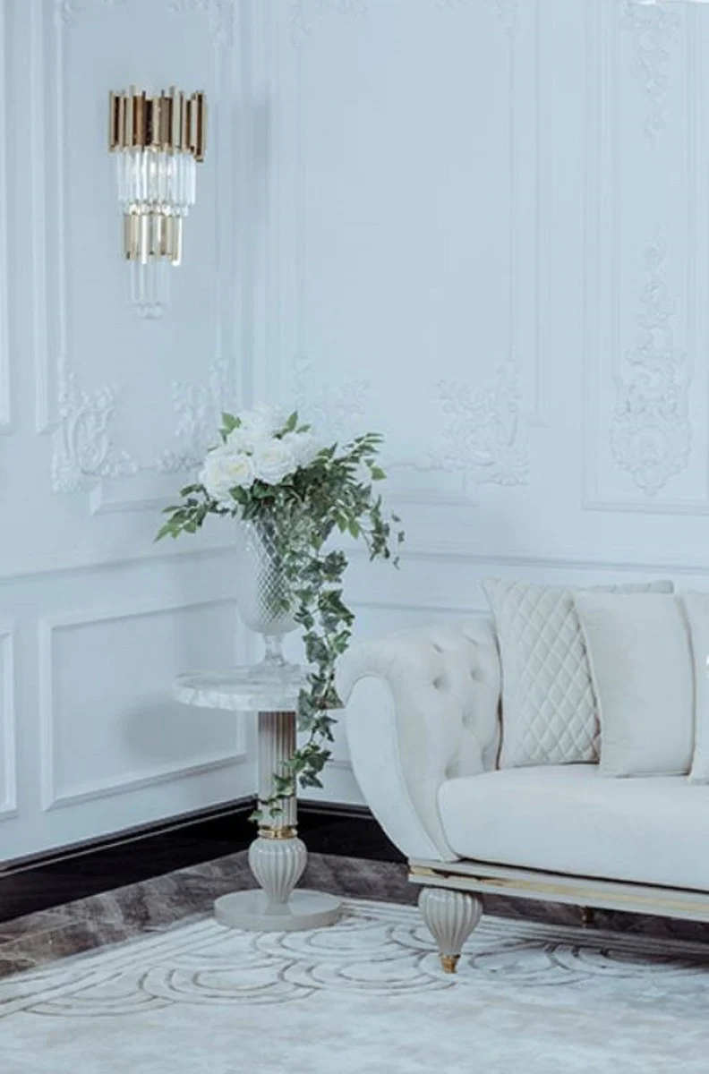 Luxury Art Deco side table gray / white / gold Ø 50 x H. 58 cm - Magnificent table with artificial marble table top - Art Deco living room furniture - Luxury collection