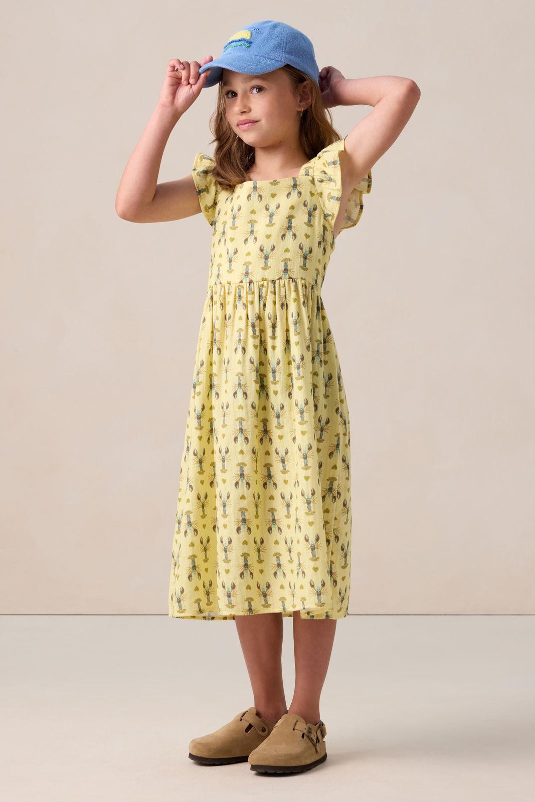 Lichtgele maxi jurk met kreeft print