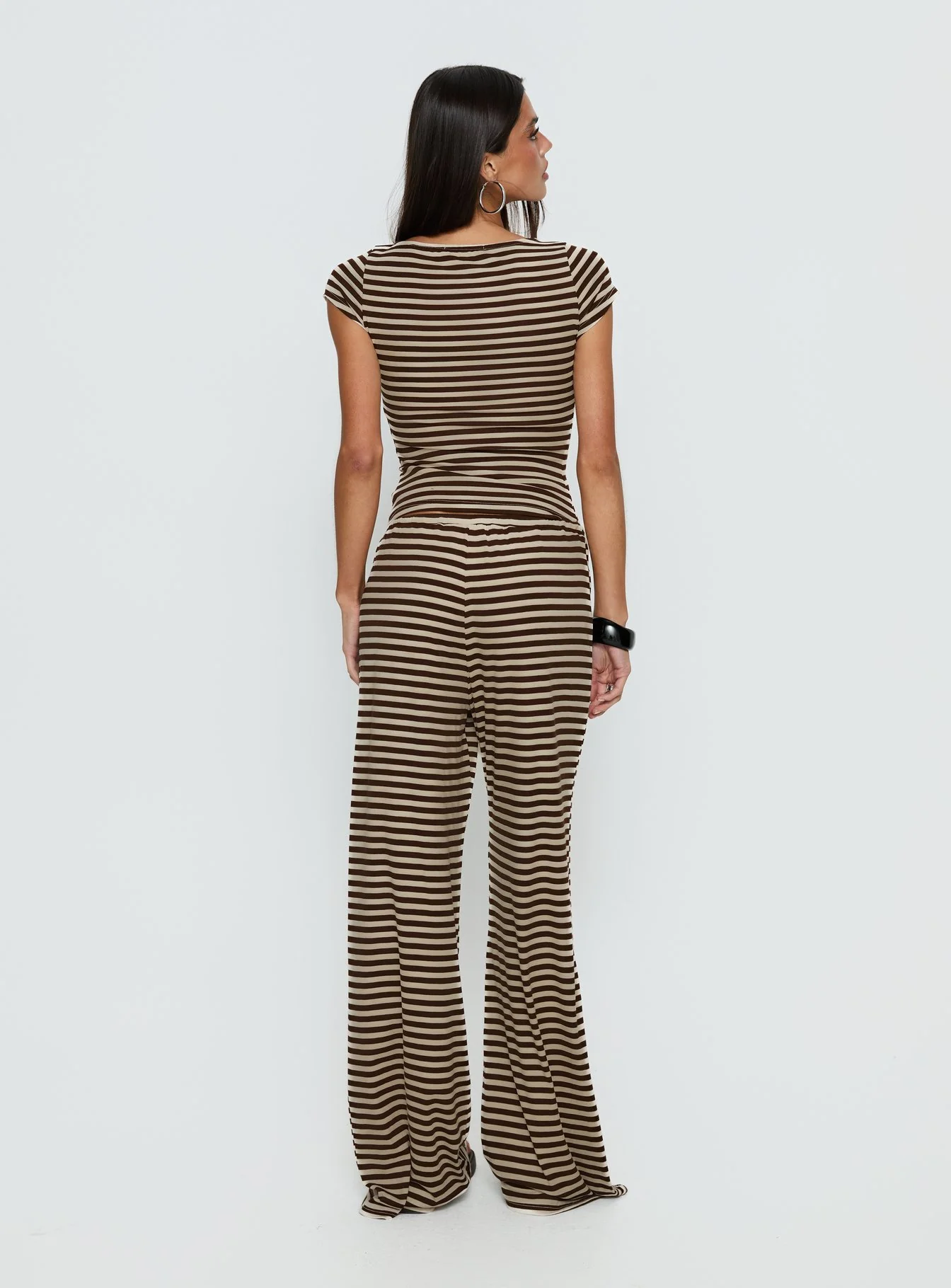 Gavrielle Jersey Wide Leg Pants Chocolate / Cream Stripe