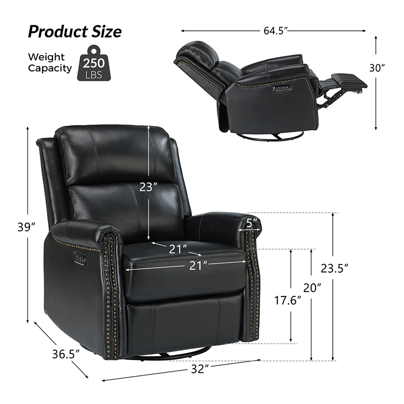 Kaietan Genuine Leather Power Rocking Recliner