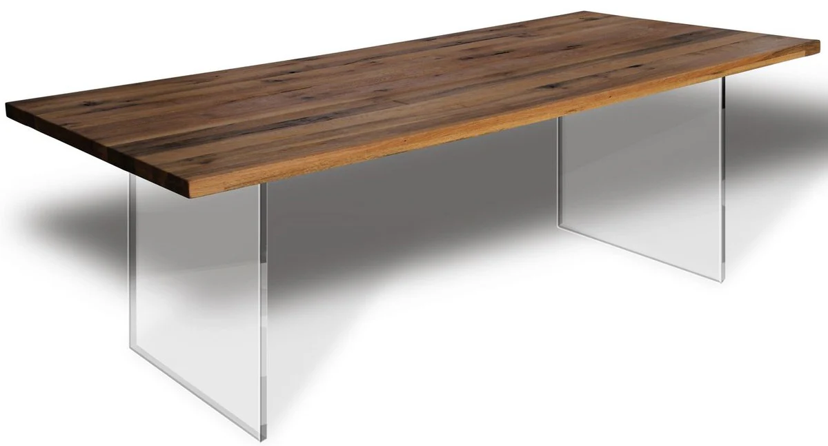 Luxury dining table - Various colors & sizes - Kitchen table with rustic solid wood table top and glass legs - Dining room table