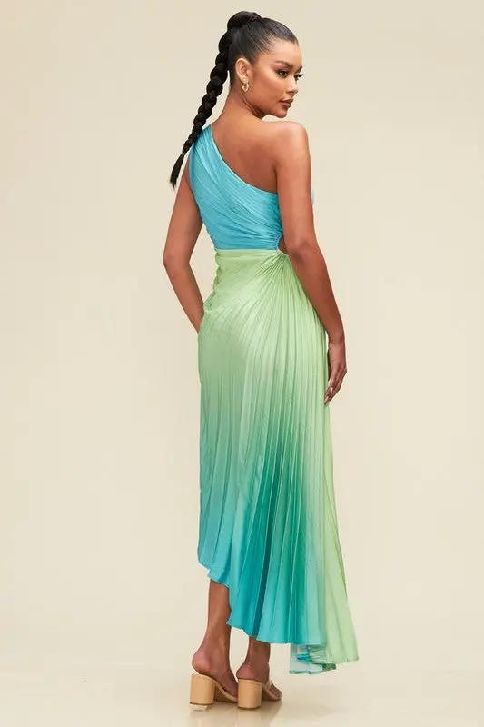 Island In The Sun Ombre Pleated Dress - ALJEGJ