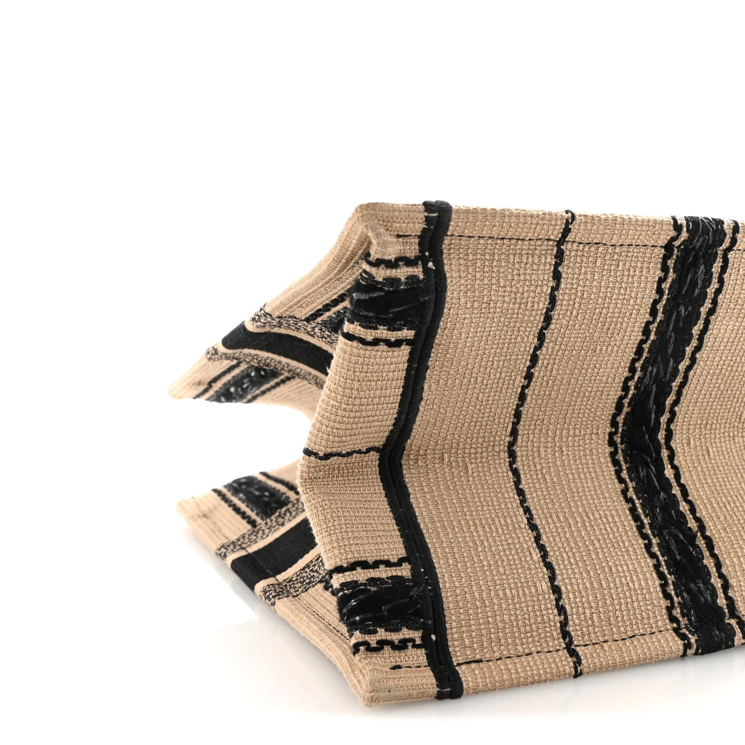 Canvas Embroidered Medium Bayadere Book Tote Black Beige - Top Club