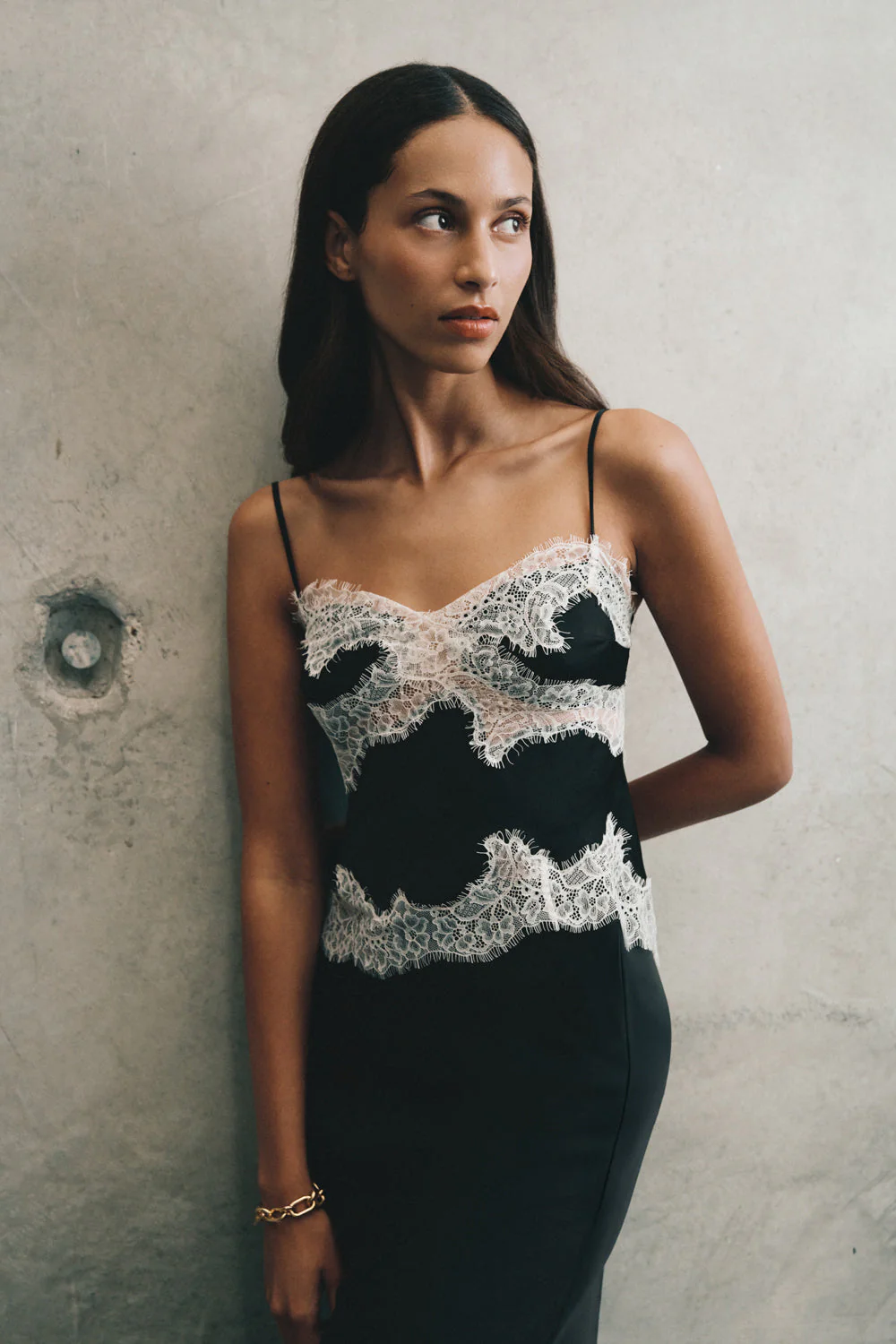 Nina Satin And Lace Camisole - Black/Ivory
