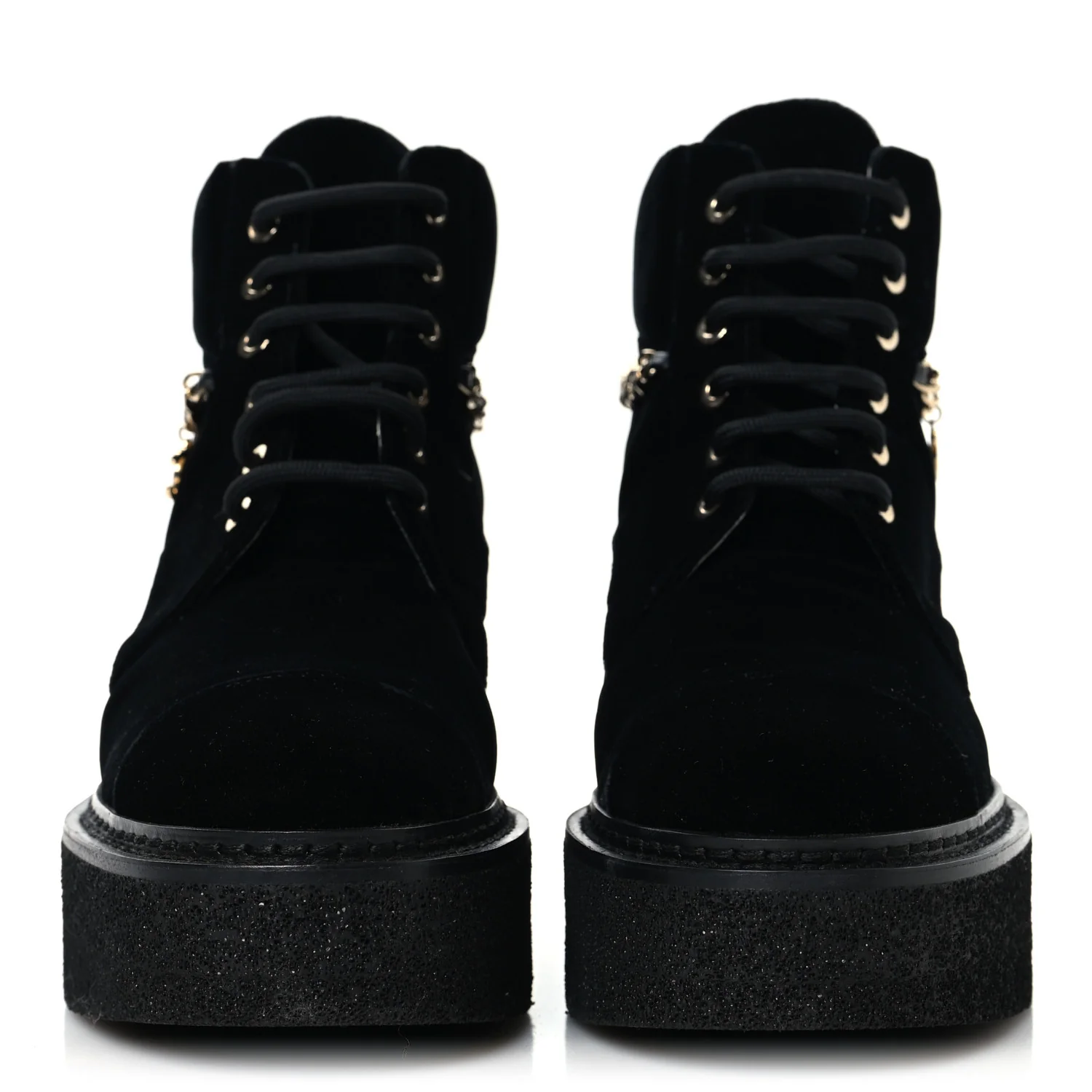 Velvet Chain Lace Up CC Short Boots 37 Black - Top Club