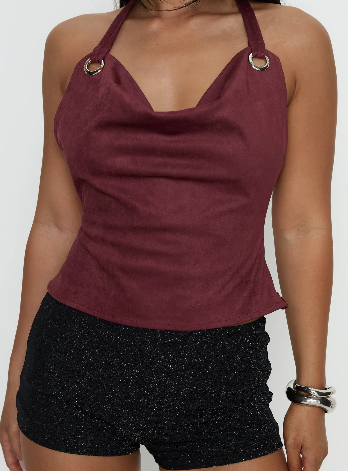 Yasenia Faux Suede Halter Top Burgundy