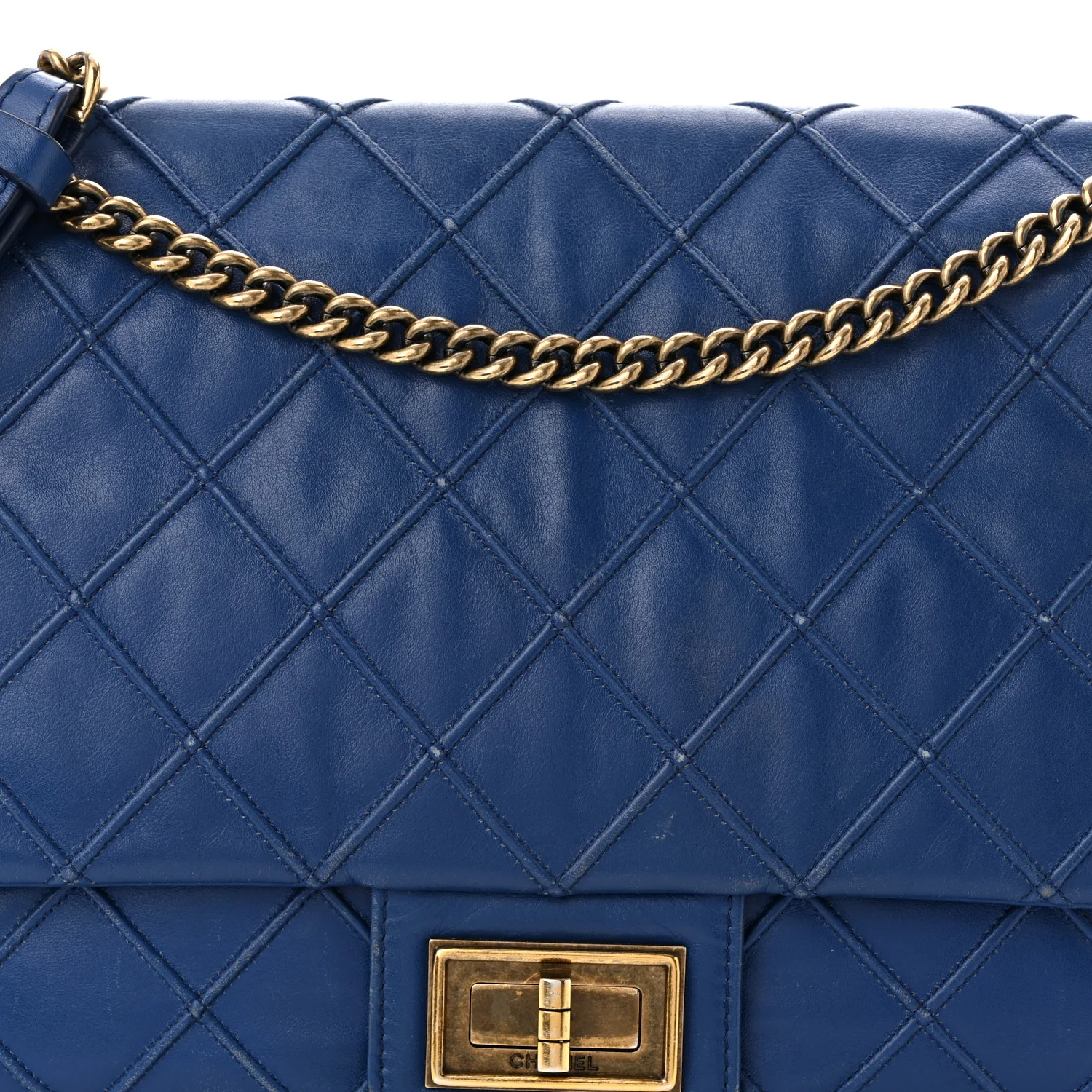 Calfskin Diamond Debossed Large Cosmos Flap Blue - Top Club