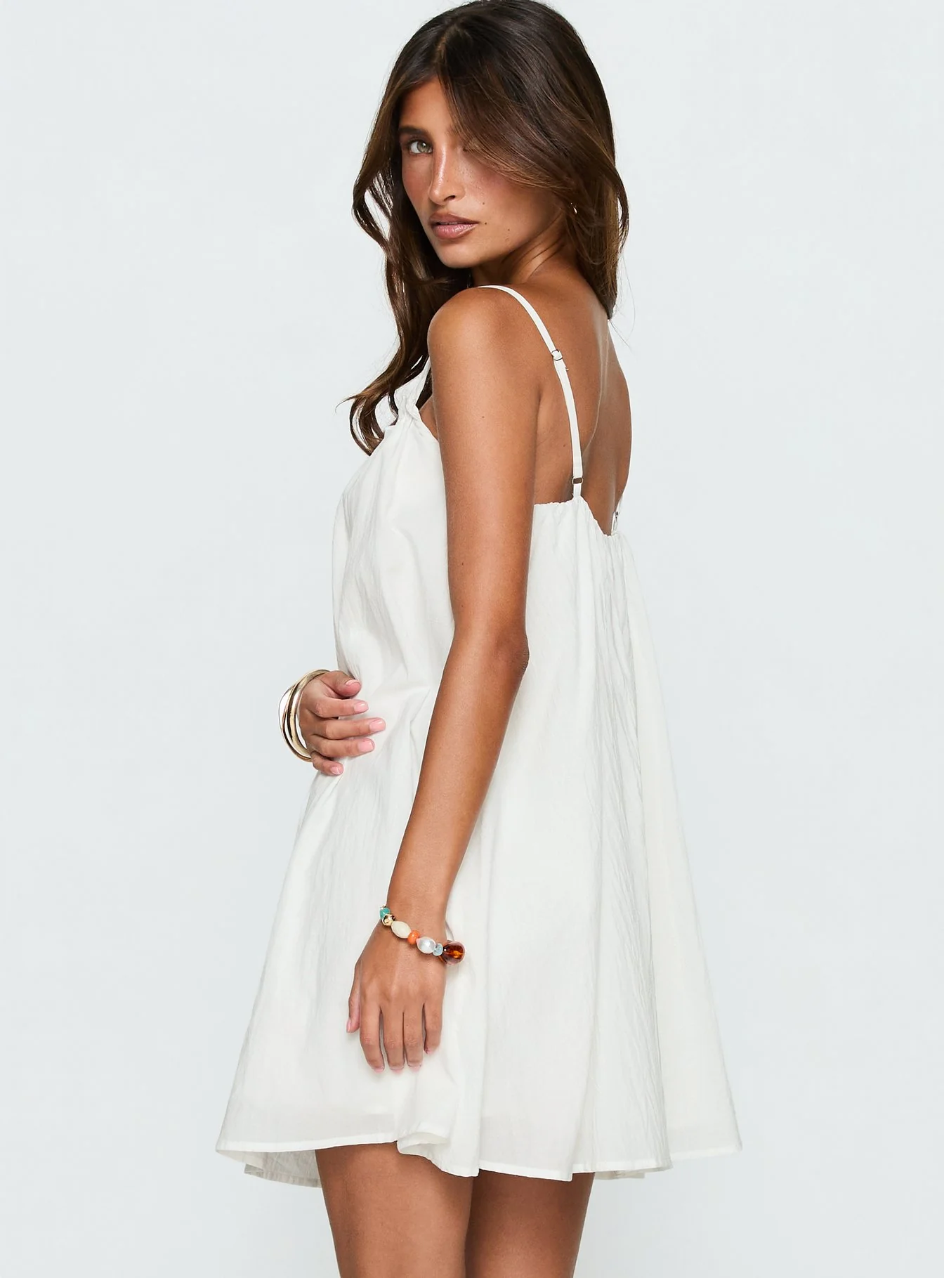 Kind Of Wonderful Tie Detail Baby Doll Mini Dress White