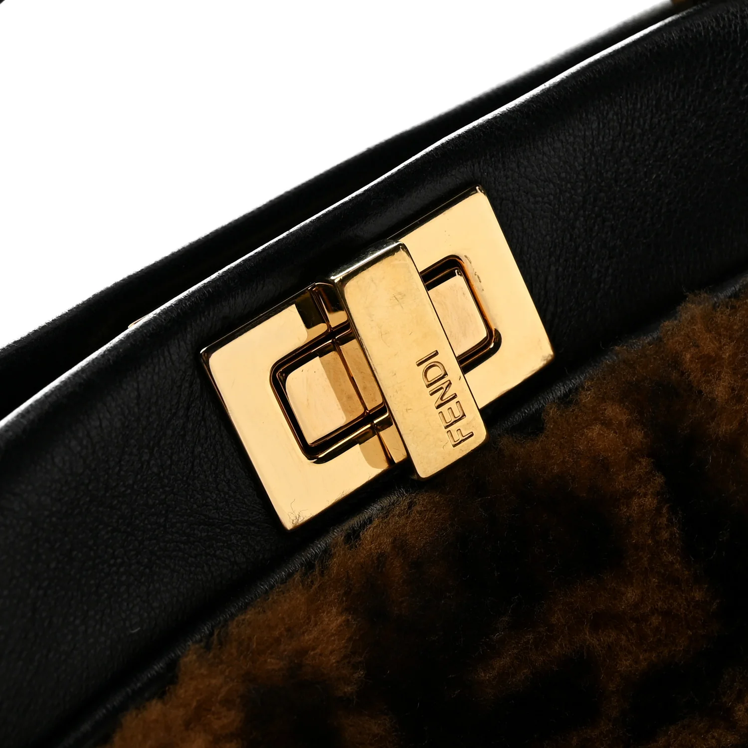 Shearling Nappa Macro FF 1974 Mini Peekaboo Iconic Satchel Tobacco Black - Top Club