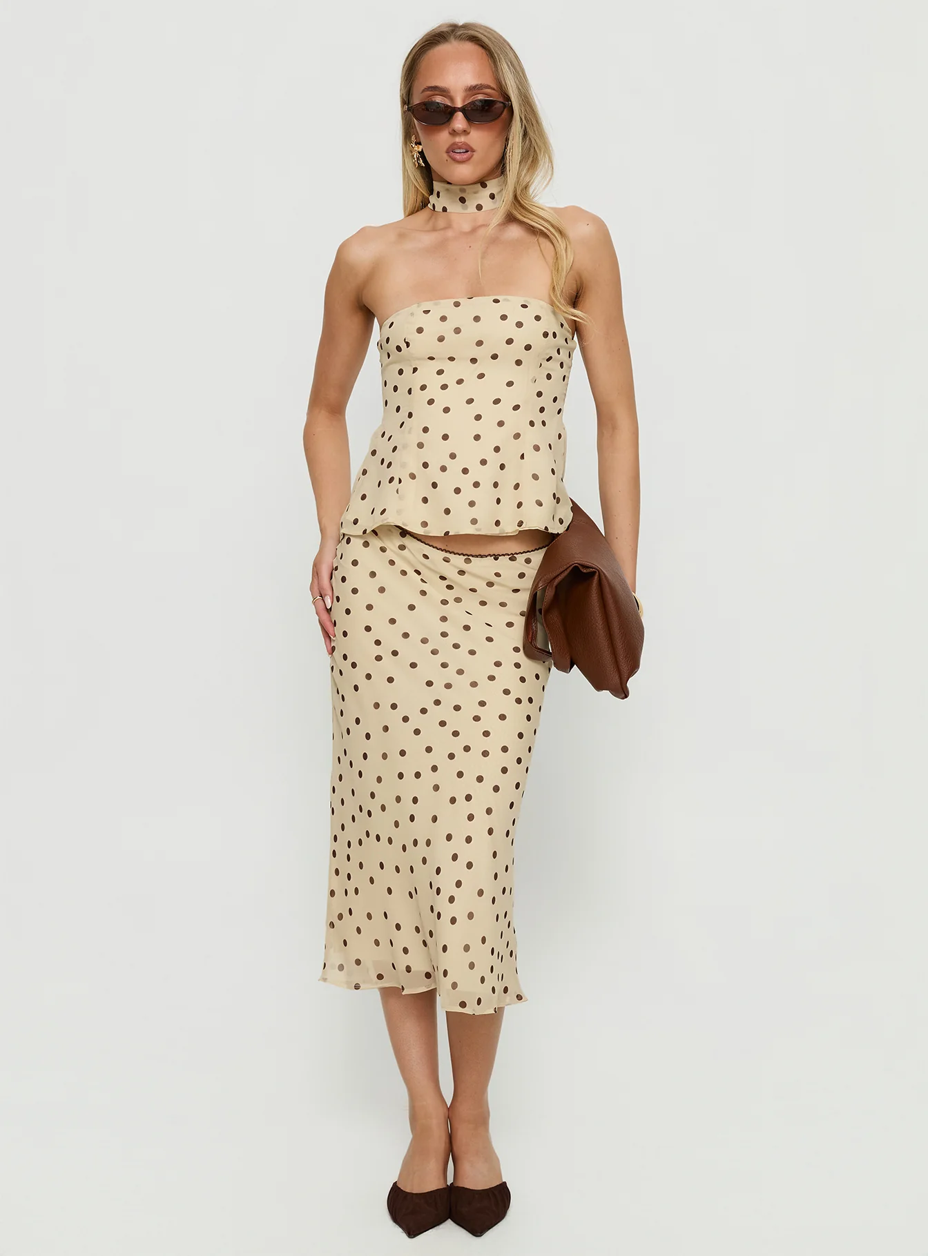 Sydni Midi Bias Cut Skirt Yellow / Chocolate Polka