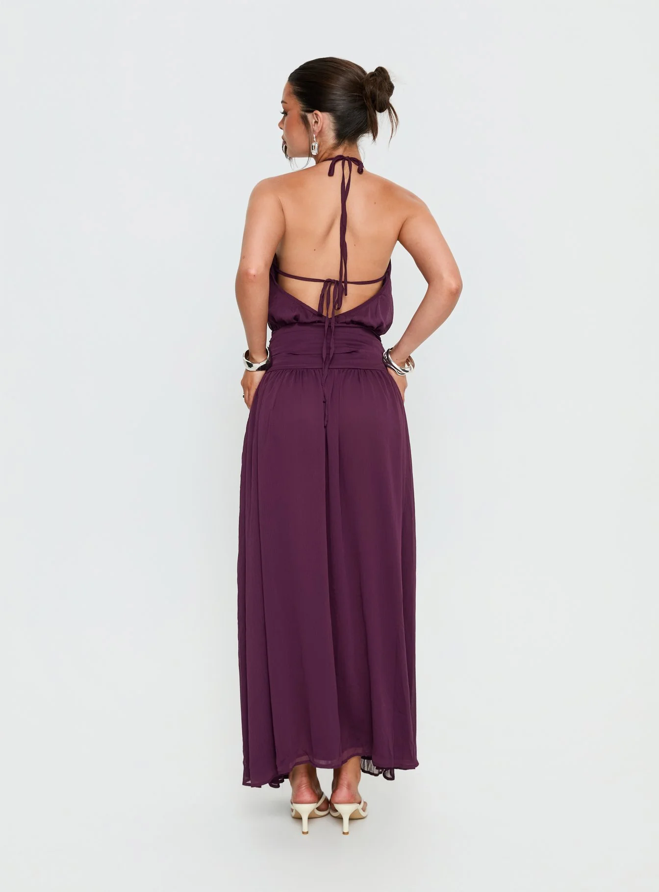 Catherina Blouson Halter Maxi Dress Deep Purple