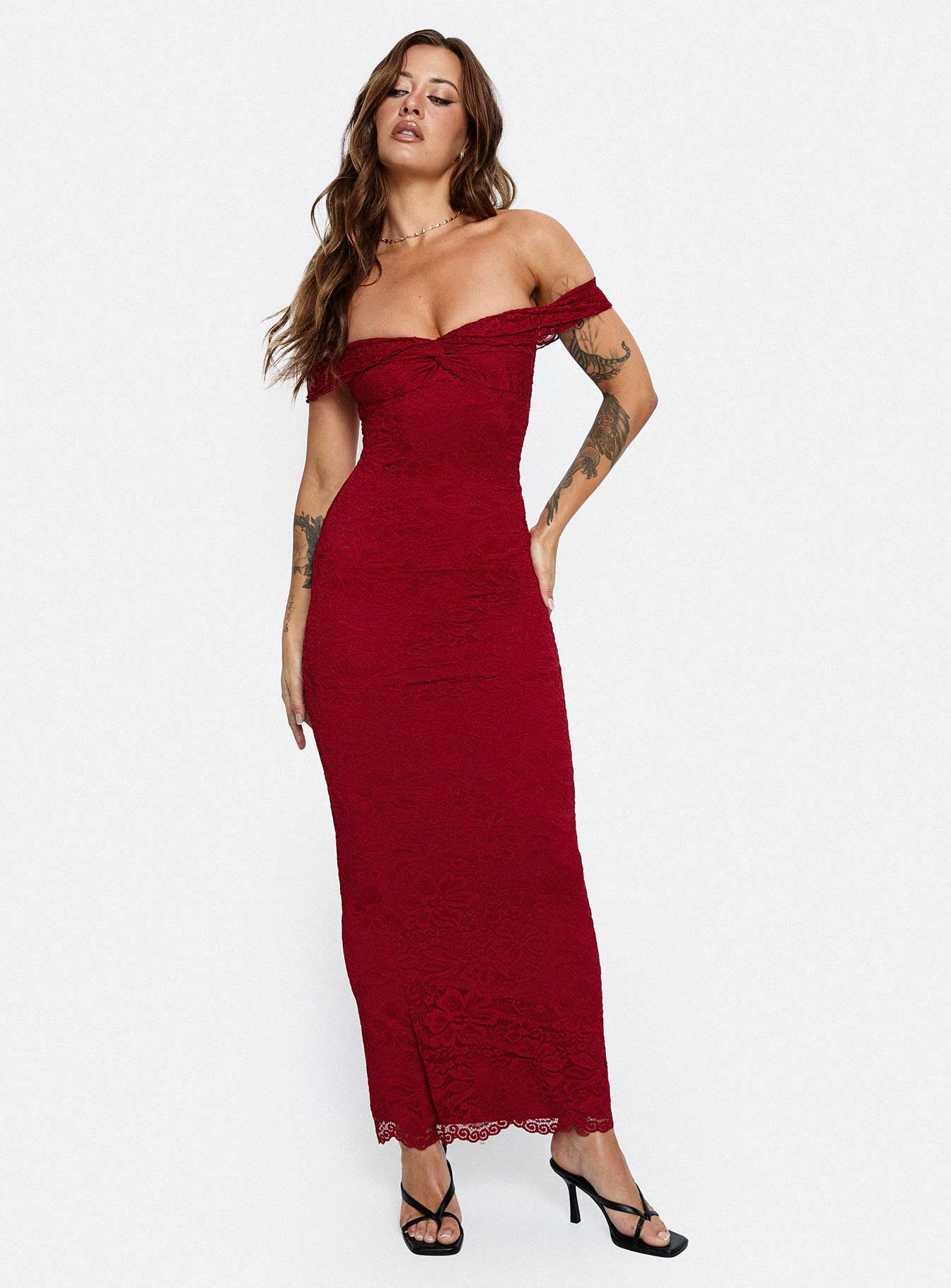 Anabeila Strapless Frill Maxi Dress Red