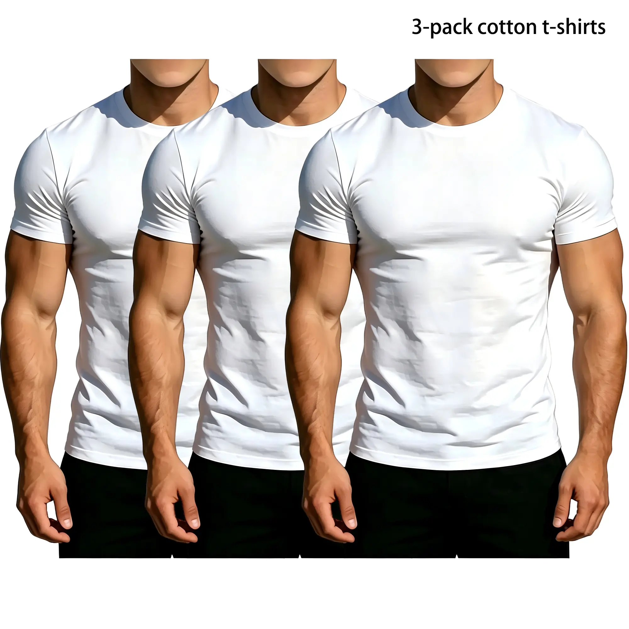 1/2/3/4/5 Pack Men’s Heavyweight White Cotton Crew Neck T-Shirt, Classic Casual Streetwear Basic Top