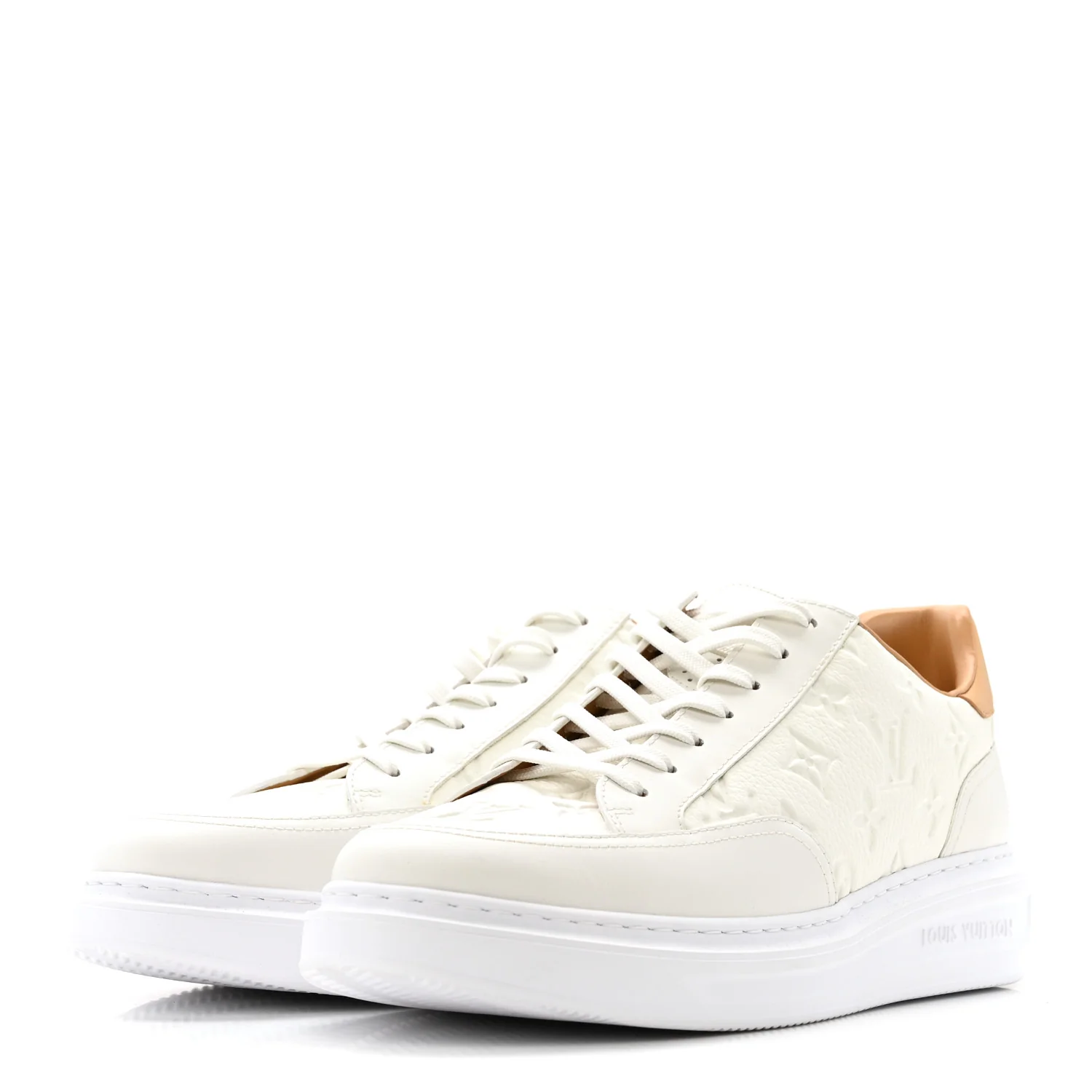 Grained Calfskin Embossed Monogram Mens Beverly Hills Sneakers 8.5 White - Top Club
