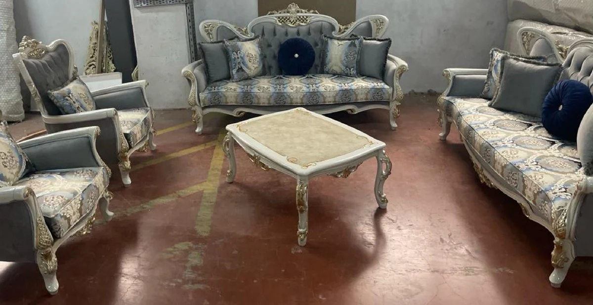 Luxury baroque solid wood coffee table white / beige / gold - handmade living room table in baroque style - baroque living room furniture - noble & magnificent