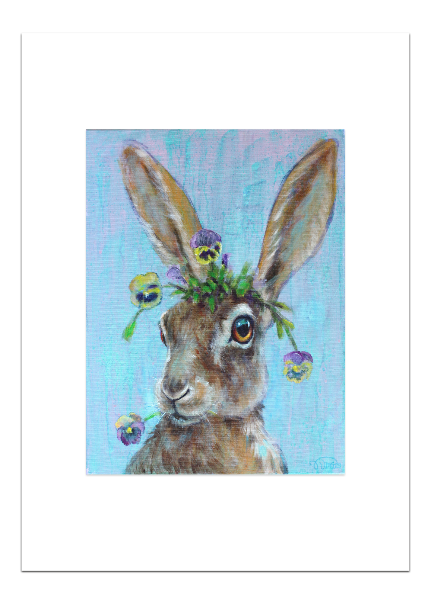 Poster Haas met Viooltjes 30 x 40 cm