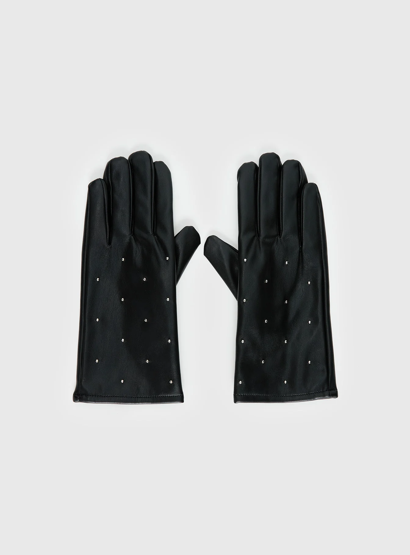 Zaylah Faux Leather Stud Detail Gloves Black