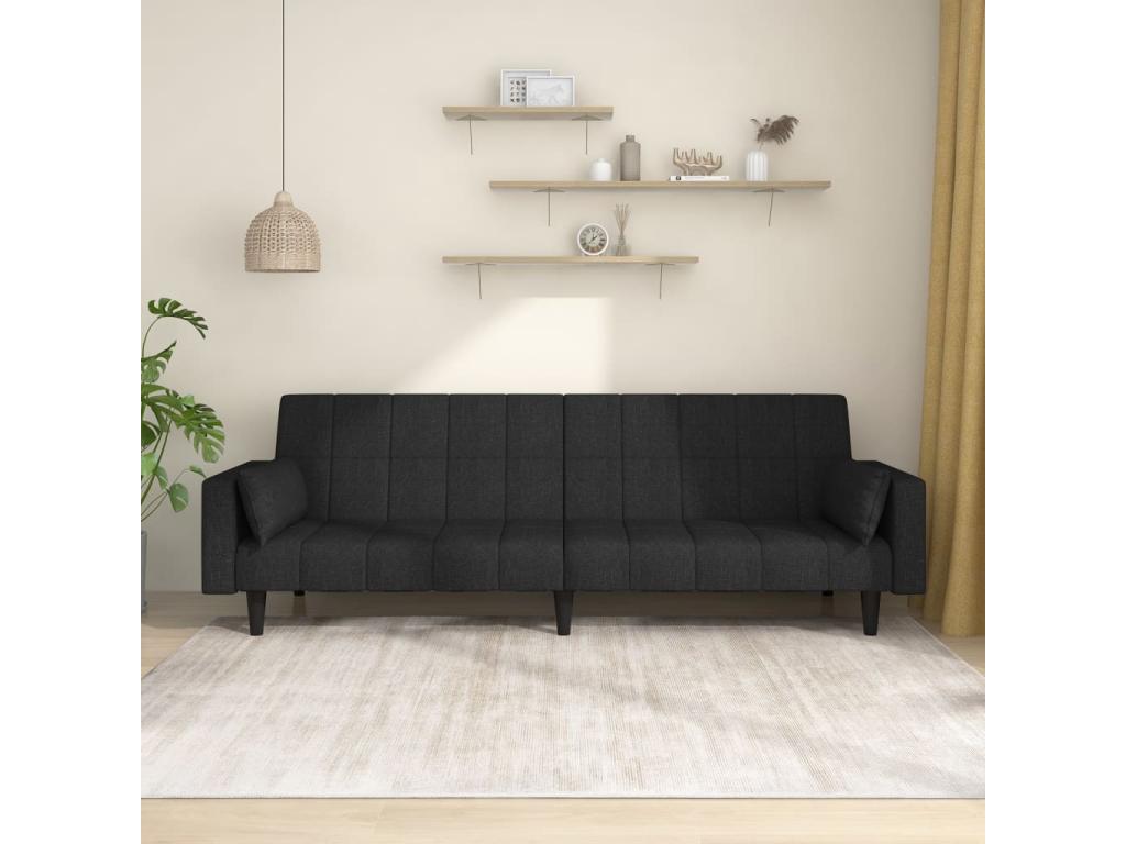 Sofá cama doble - tela negra - incluye 2 cojines