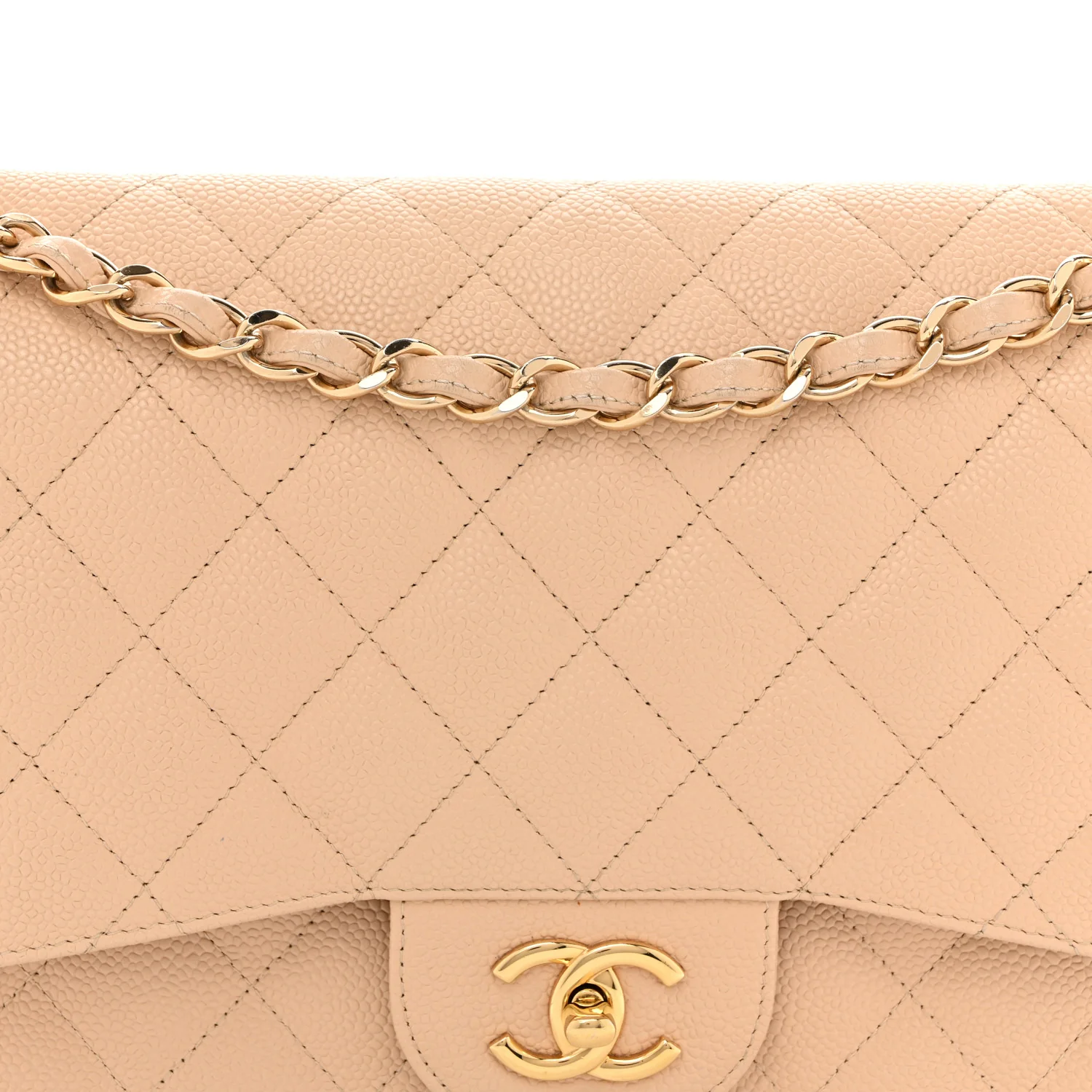 Caviar Quilted Jumbo Double Flap Beige Clair - Top Club