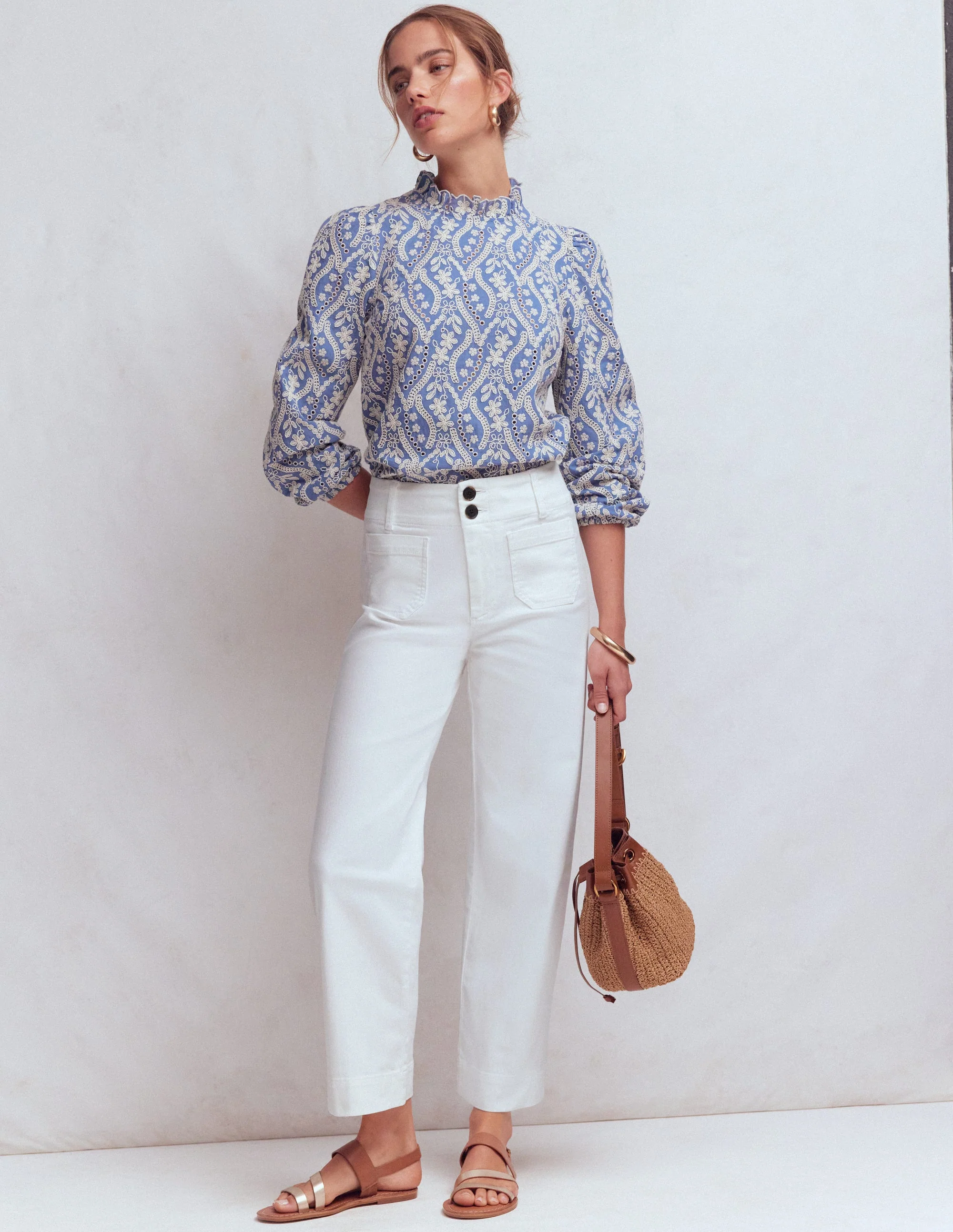 Primel Jeans mit aufgesetzter Tasche-Weiß