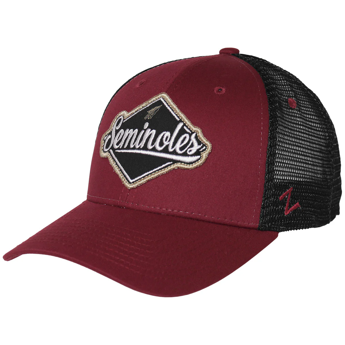 Zephyr Arrowhead/Seminoles Patch Adjustable Trucker Cap - Garnet/Black - MoB Apparel