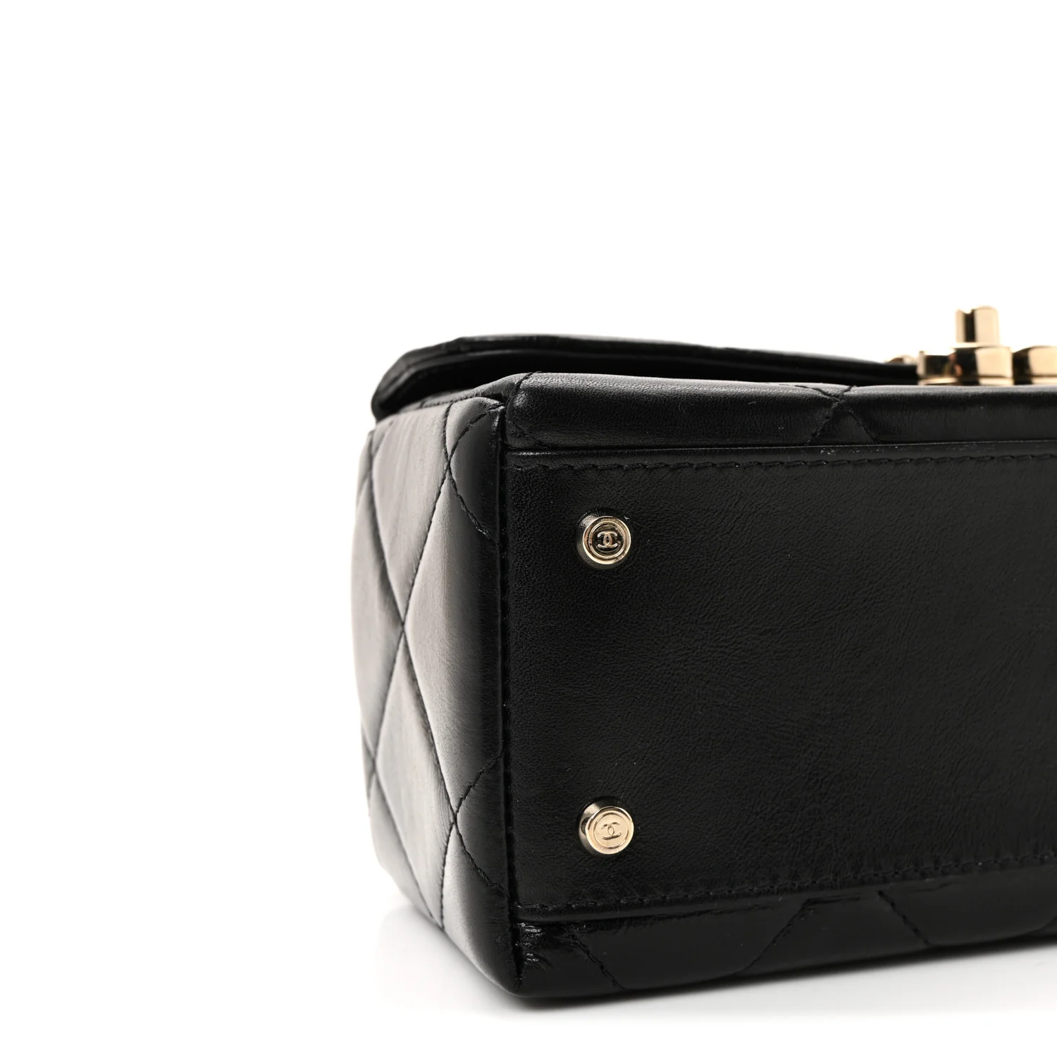 Shiny Calfskin Quilted Top Handle Box Bag Black - Top Club