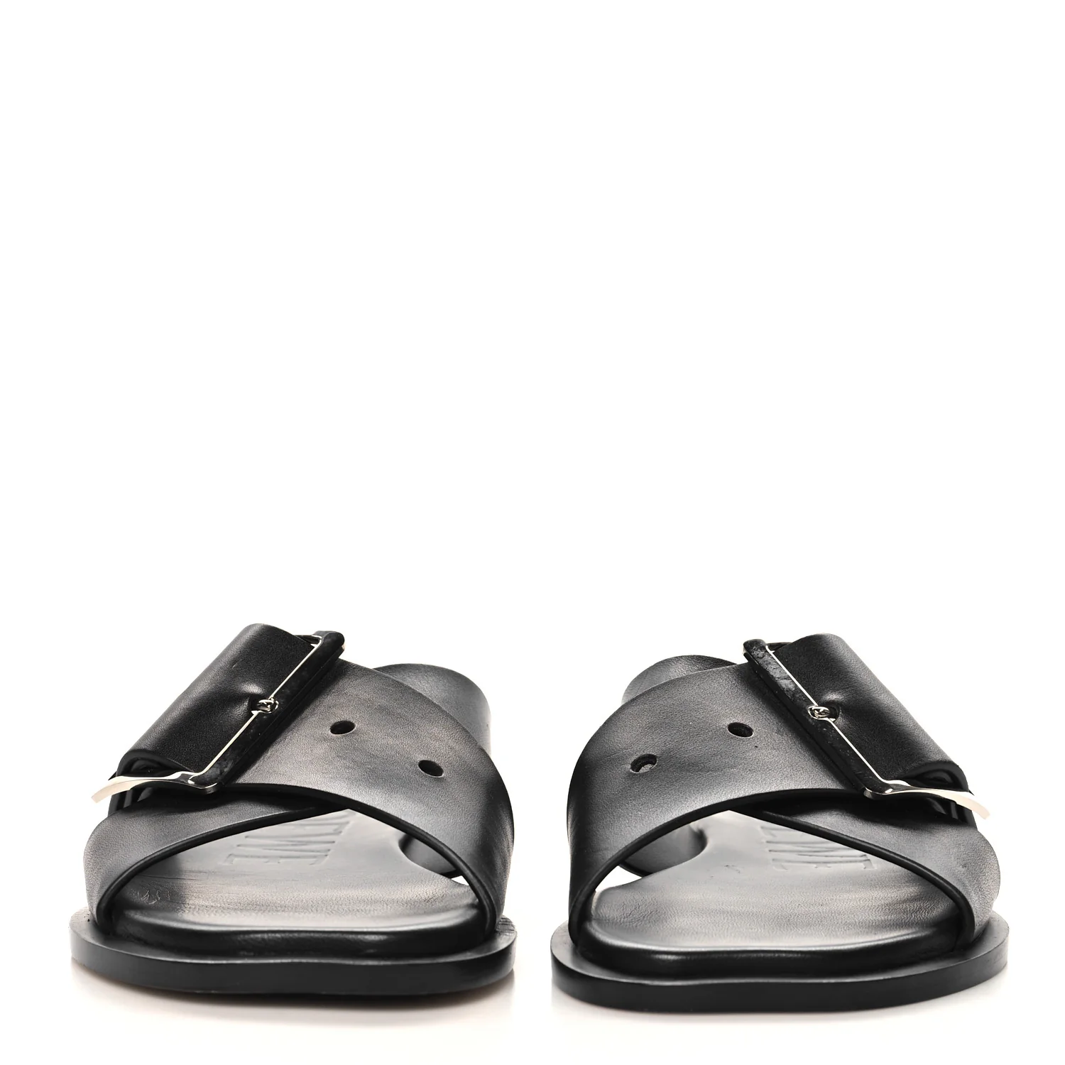 Calfskin Petal Belt Flat Sandal 36 Black - Top Club