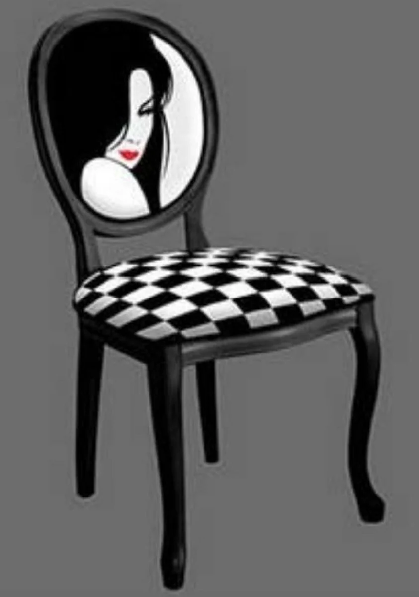 Baroque dining room chair black / white / red - handmade antique style chair - dining room furniture in baroque style