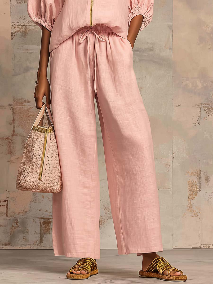 Stylish Cozy Shirt & Wide-Leg Pants Linen Cotton Two-Piece Set - Nordfashionstorm - Women's Clothing, Fashion for You - Nordfashionstorm.com