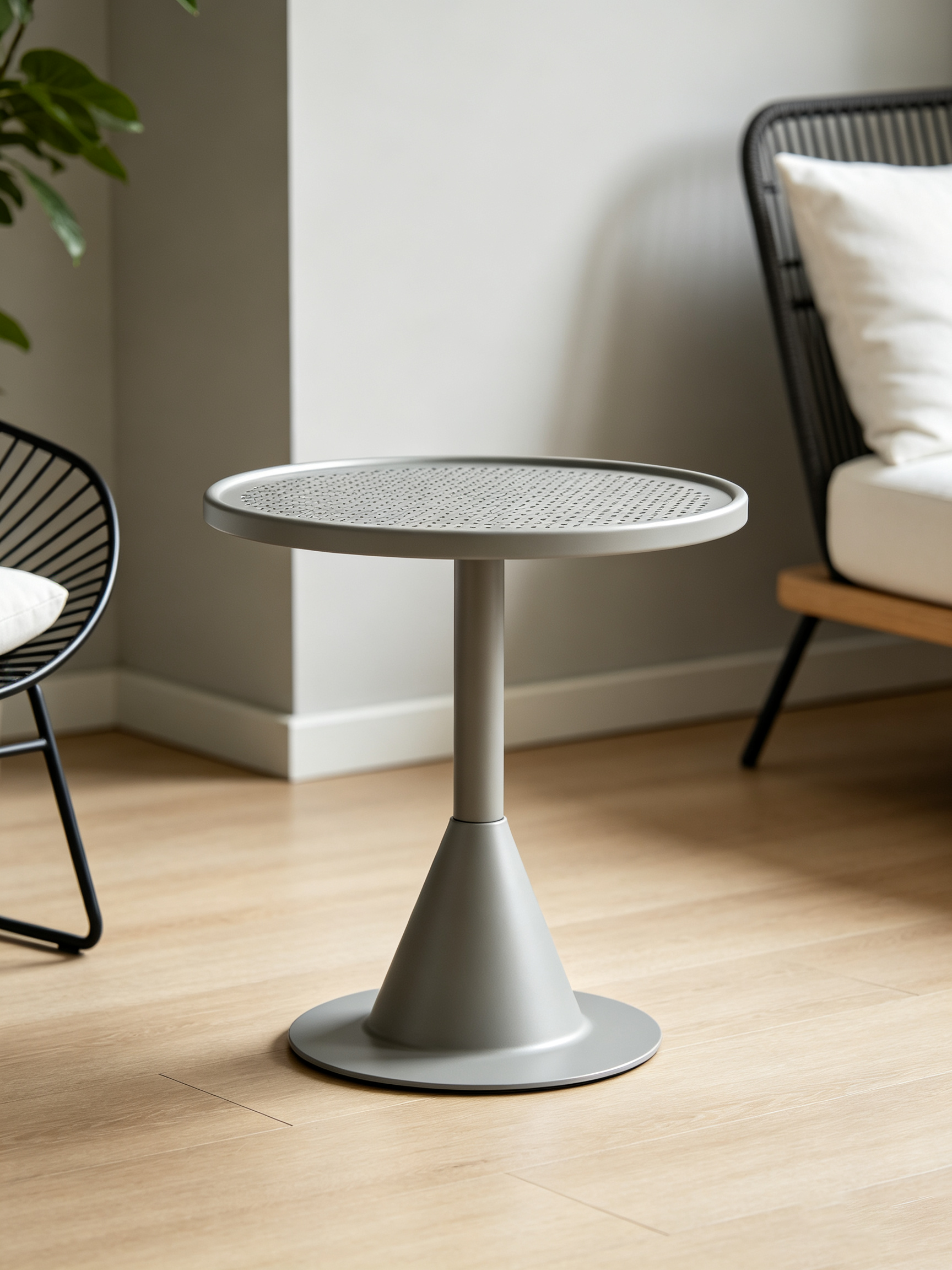 Grey Metal Round Perforated Side Table