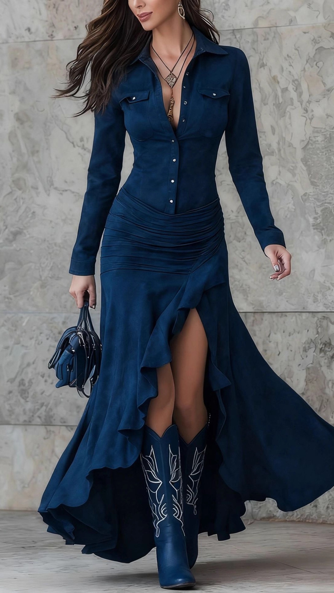 Women's Slim-Fit Long Dress with Zipper, Stand Collar, and Side Slit - Nordfashionstorm - Women's Clothing, Fashion for You - Nordfashionstorm.com