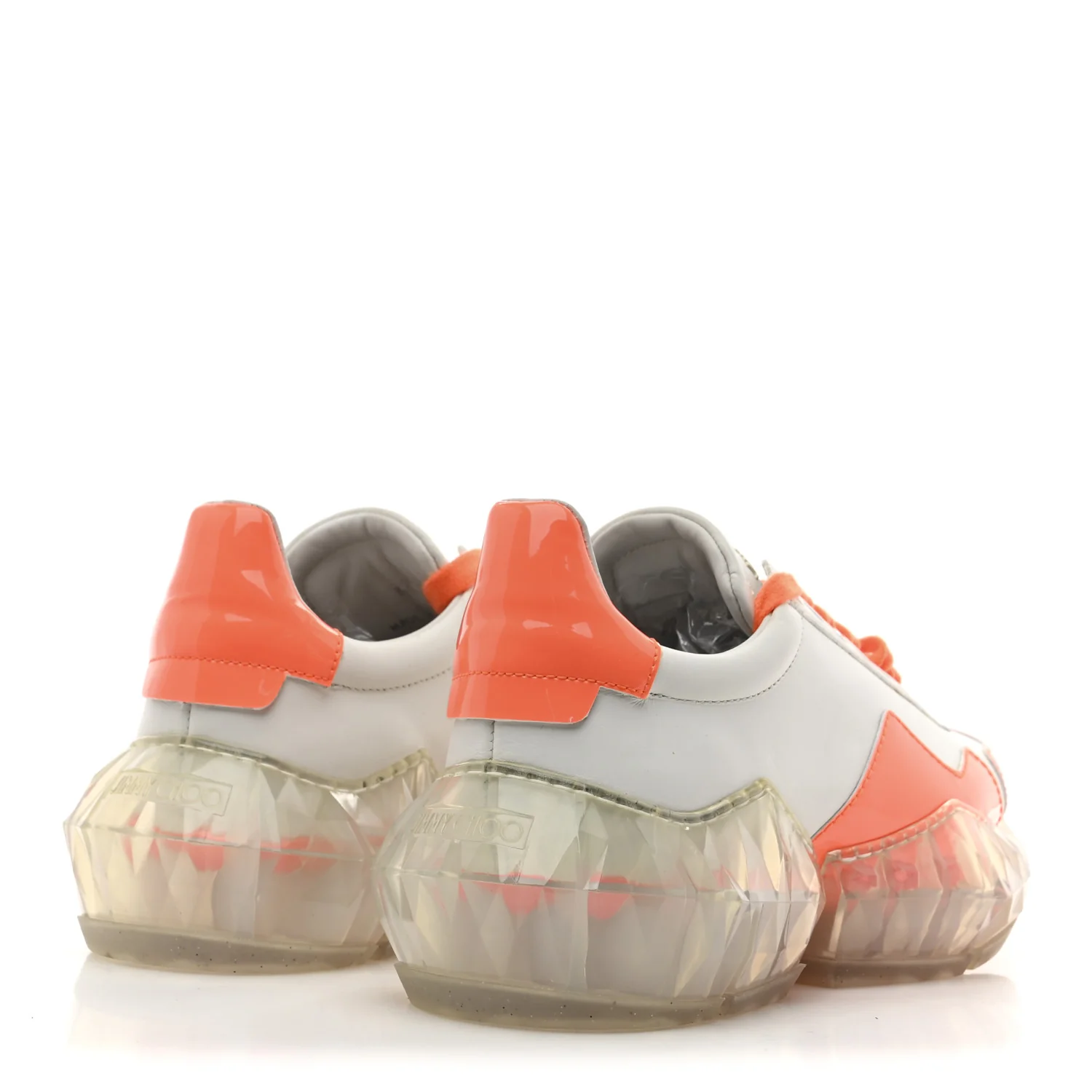 X JK JEONG Calfskin Patent Womens Diamond Low Top Sneaker 35 White Orange - Top Club