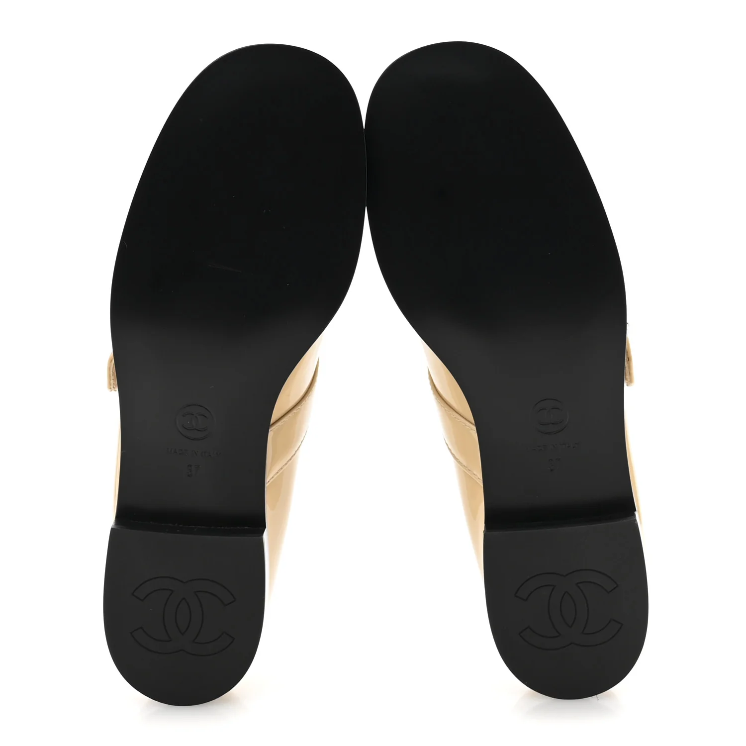 Patent Calfskin Mary Janes Flats 37 Beige Black - Top Club