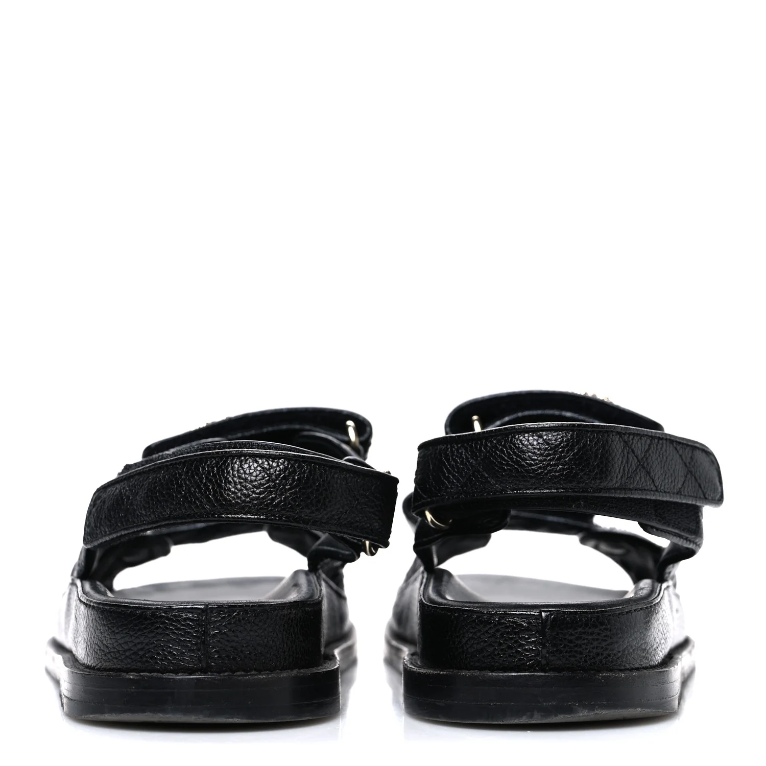 Grained Calfskin Velcro Dad Sandals 39 Black - Top Club