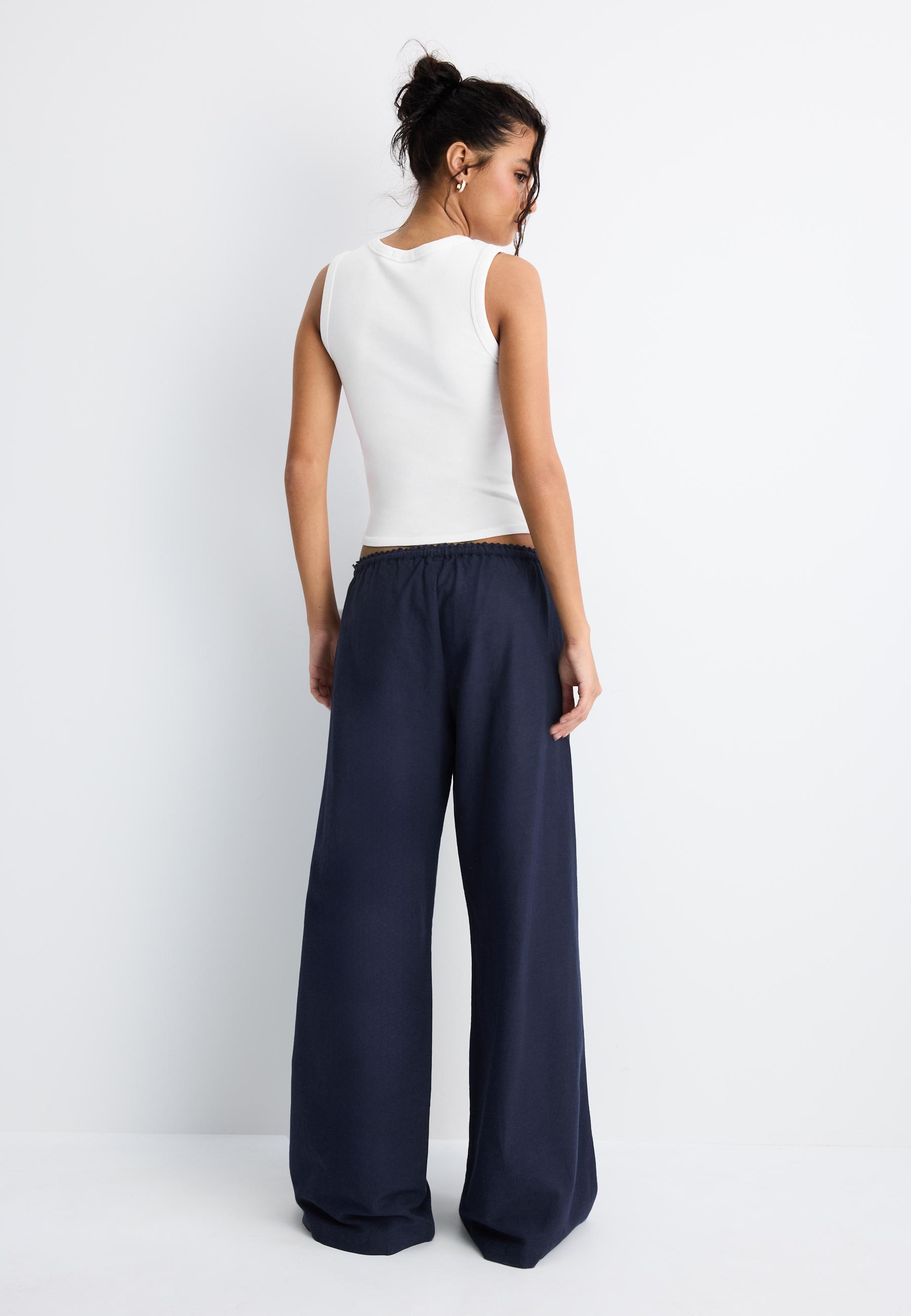 WIDE-LEG LINEN-EFFECT TROUSERS
