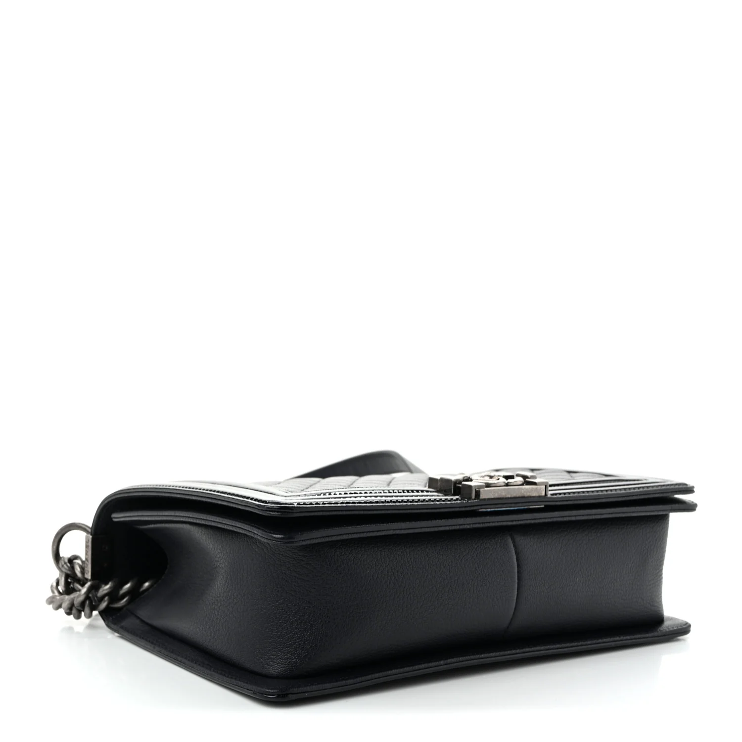 Goatskin Quilted Patent New Medium Duo Boy Flap Black - Top Club