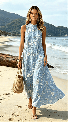 Women's Printed Stand-Collar Sleeveless Dress - Nordfashionstorm - Women's Clothing, Fashion for You - Nordfashionstorm.com
