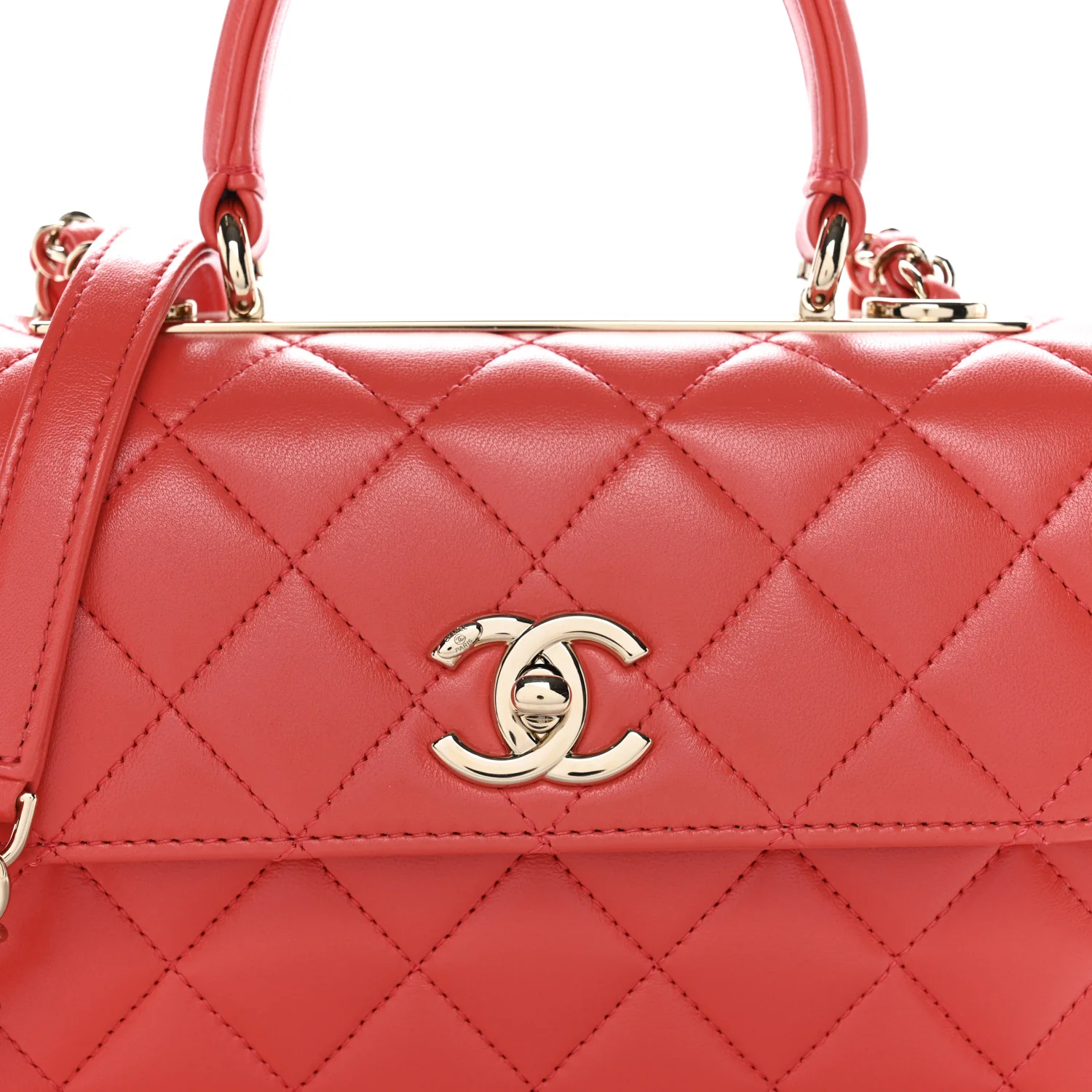 Lambskin Quilted Small Trendy CC Flap Dual Handle Bag Orange - Top Club