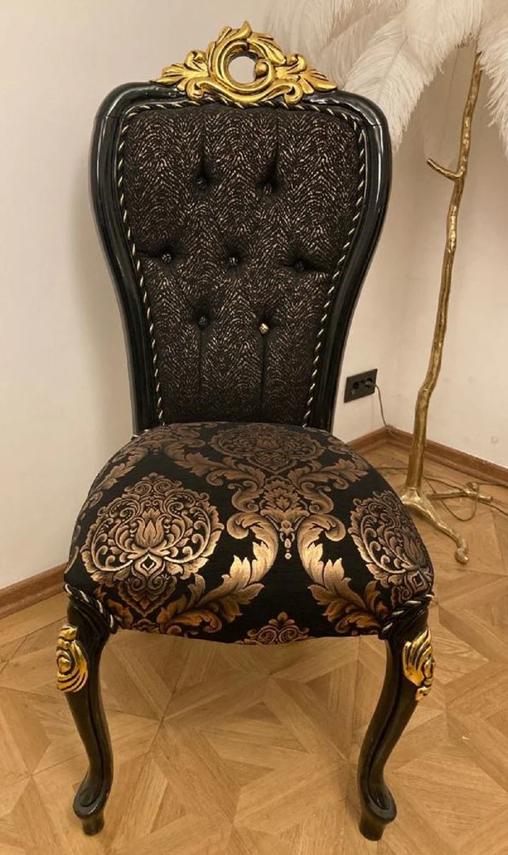 Luxury baroque dining room chair with elegant pattern black / gold - dining room furniture in baroque style - luxury furniture in baroque style - baroque interior - baroque furniture - noble & magnificent