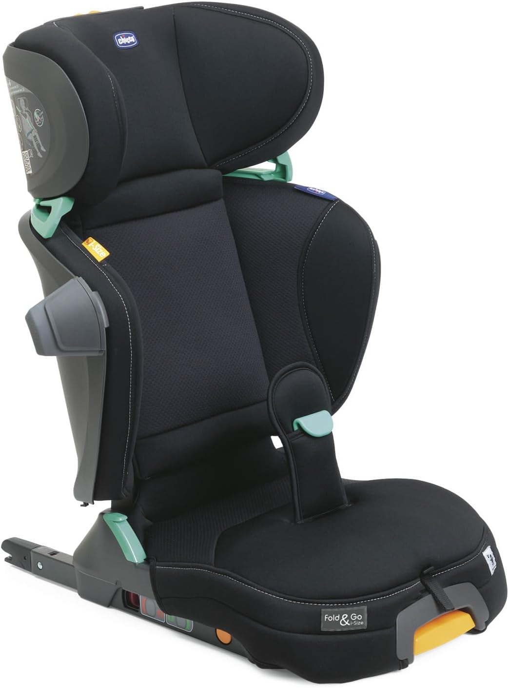 Chicco Fold&Go I-Size Seggiolino Auto 15-36 kg con Connettori Rigidi ISOFIX, Bambini 3-12 Anni, Reclinabile e Pieghevole, Protezione Laterale, Altezza e Larghezza Regolabili, Nero