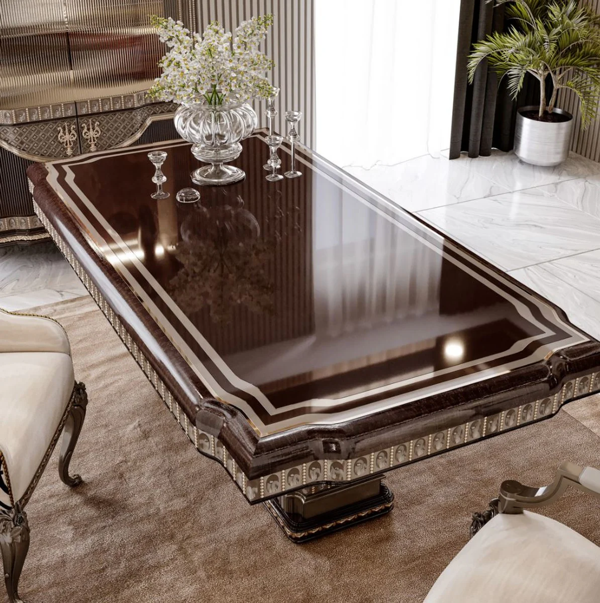 Luxury baroque dining table dark brown / gray 250 cm